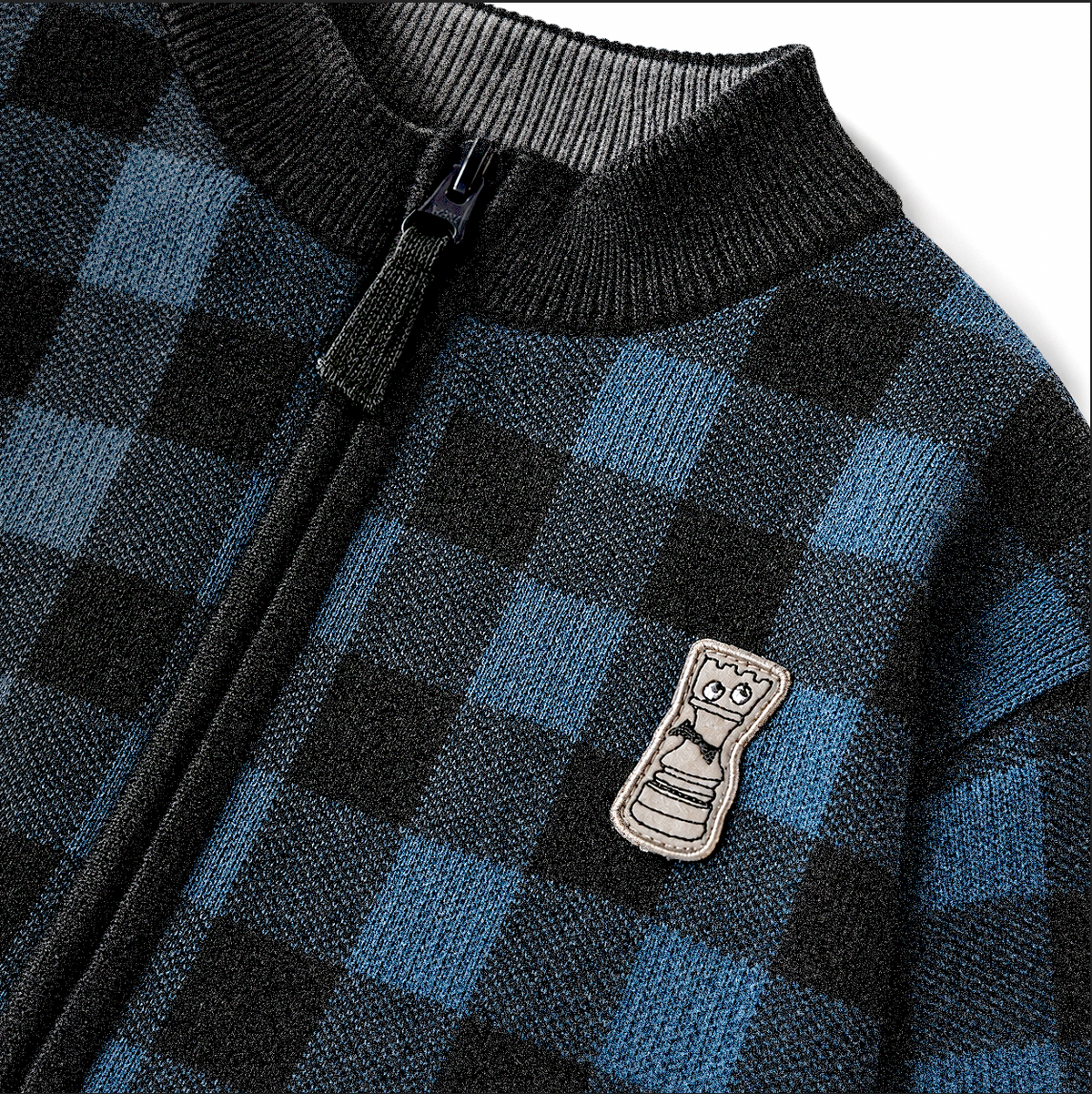Blue and black plaid knit cardigan, baby