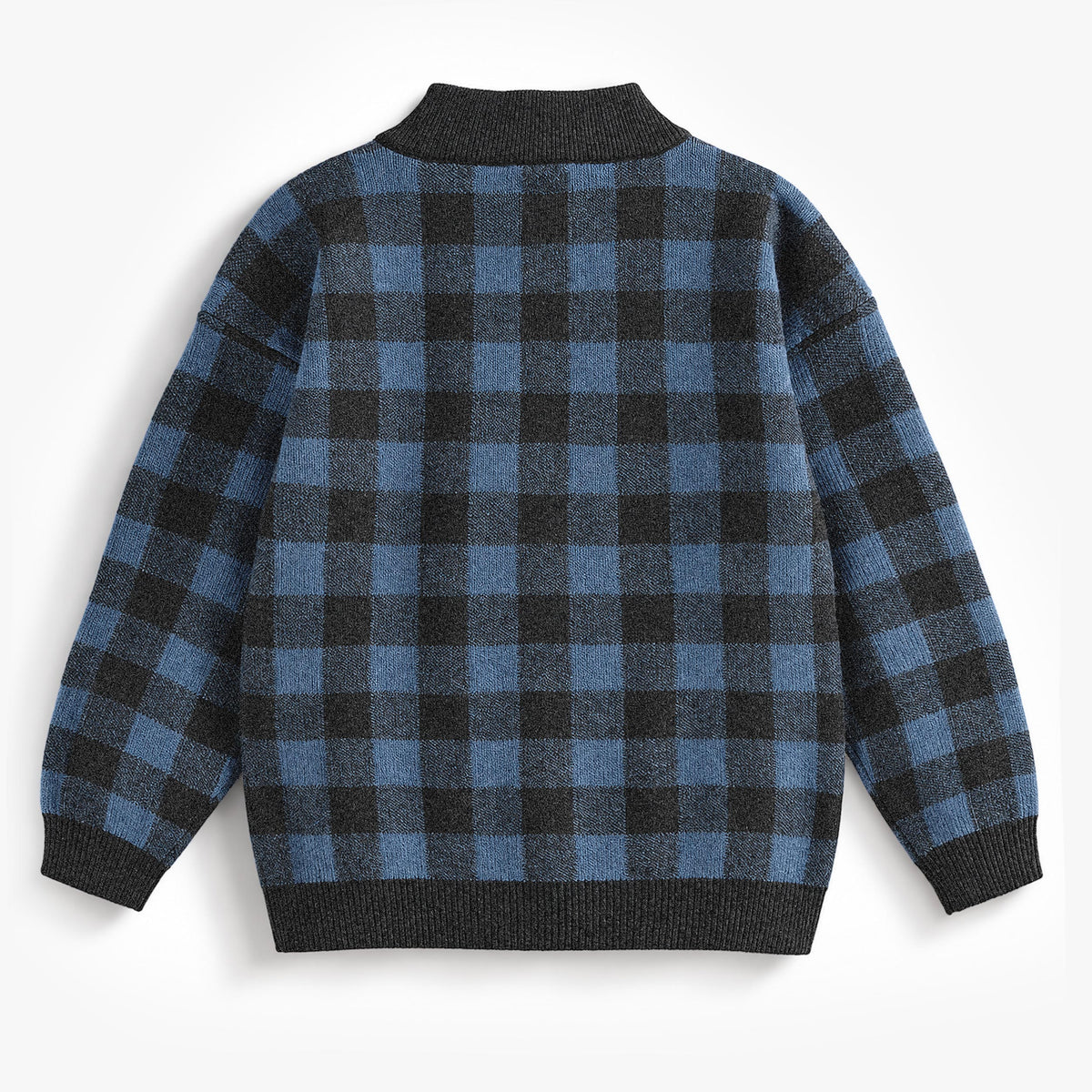Veste de maille à carreaux bleus et noirs, enfant