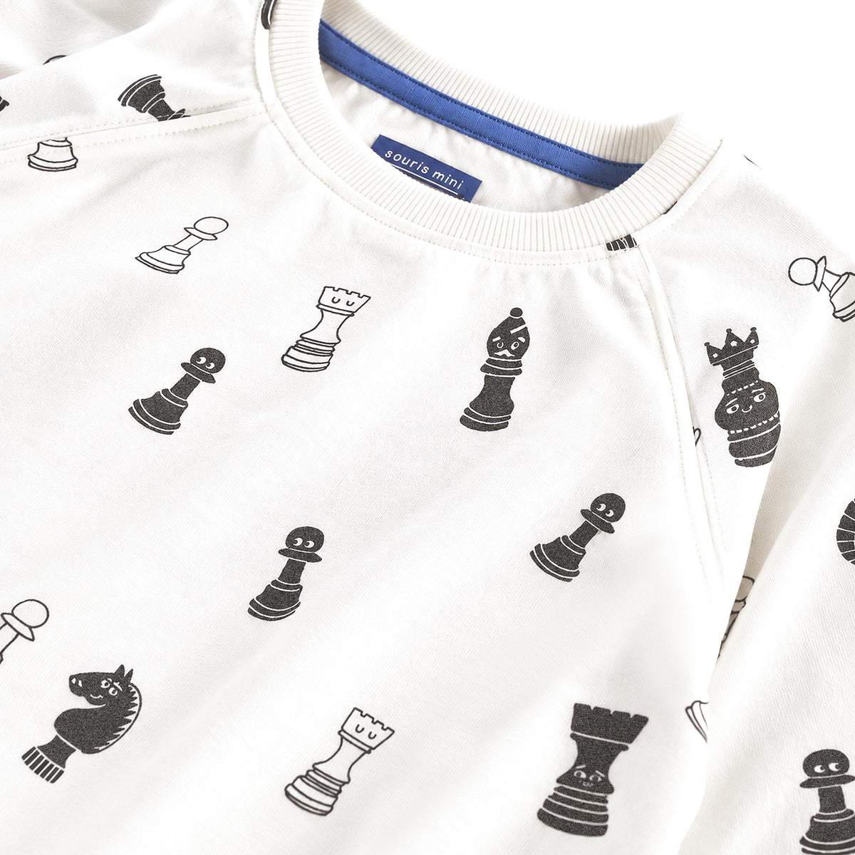 Ecru chess piece print t-shirt, child