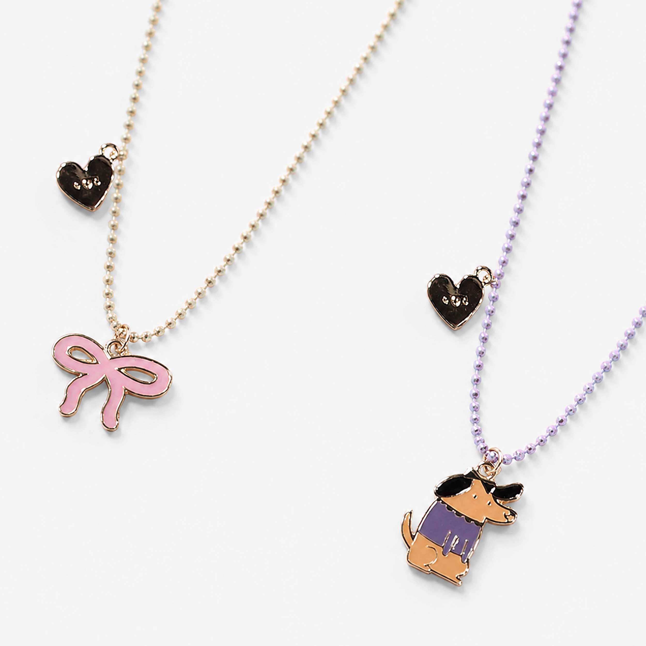 Gold-Tone Necklace Set with Dog and Bow Pendants