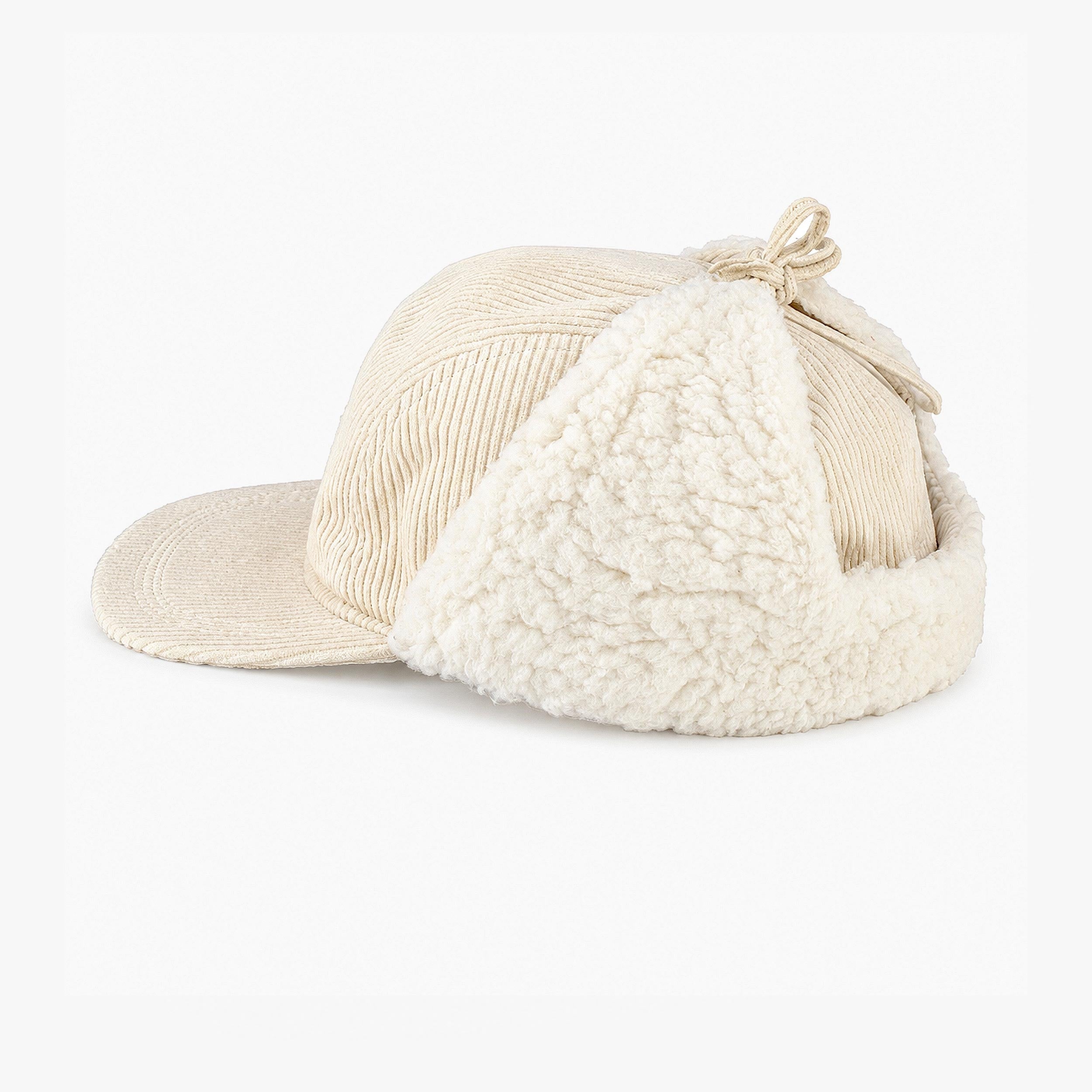 Beige corduroy winter cap, child