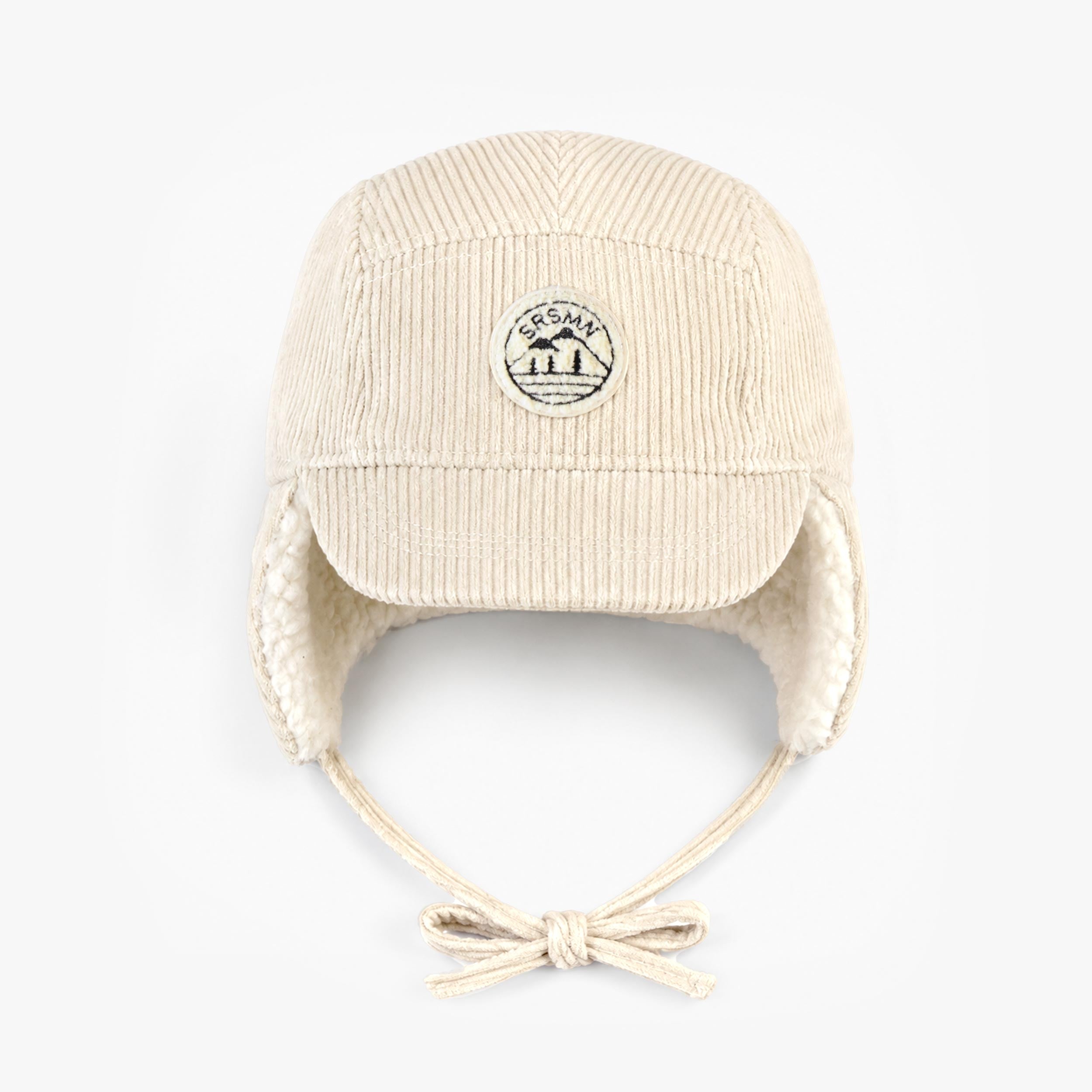 Beige corduroy winter cap, baby