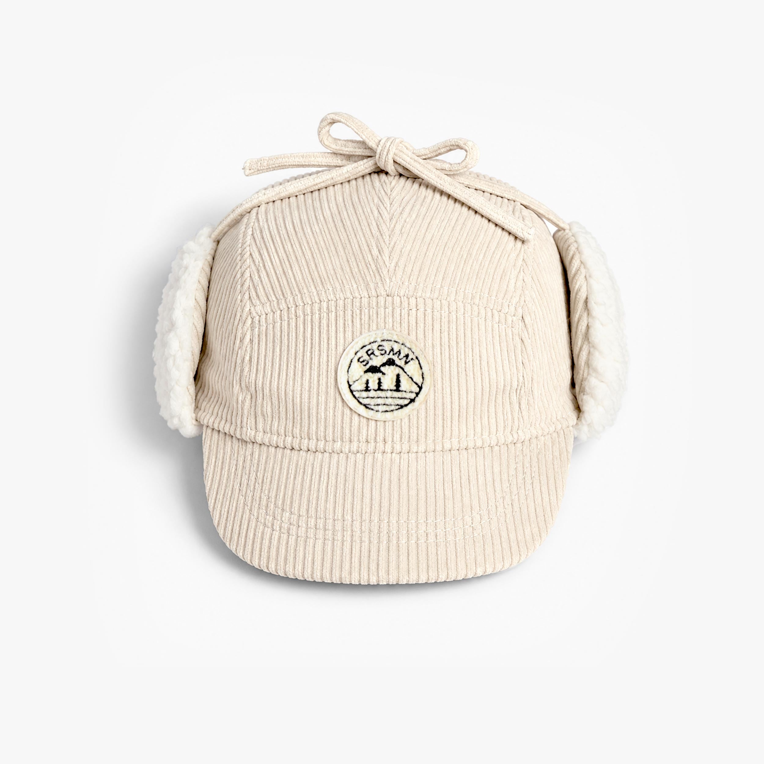 Beige corduroy winter cap, baby