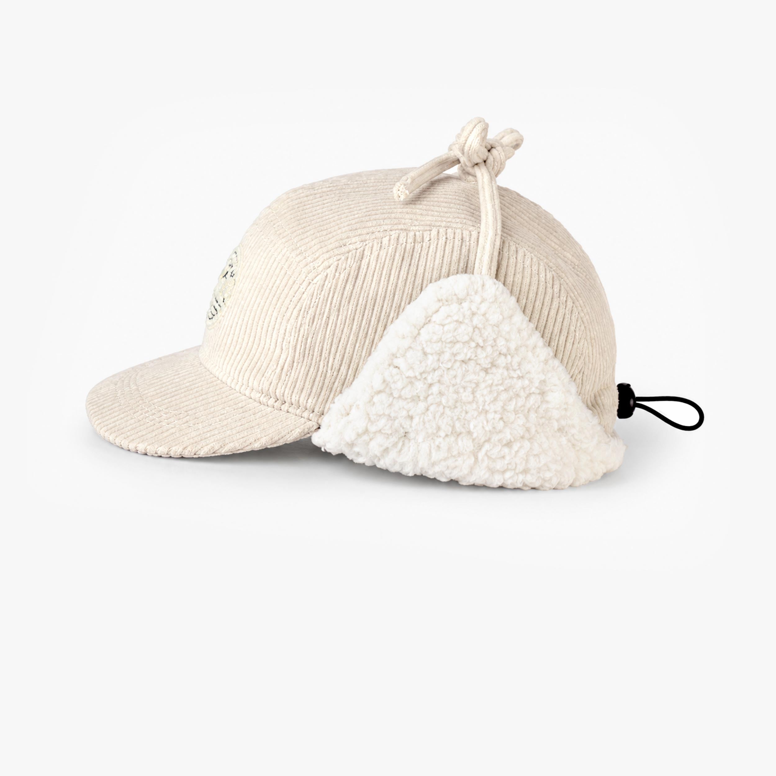 Beige corduroy winter cap, baby