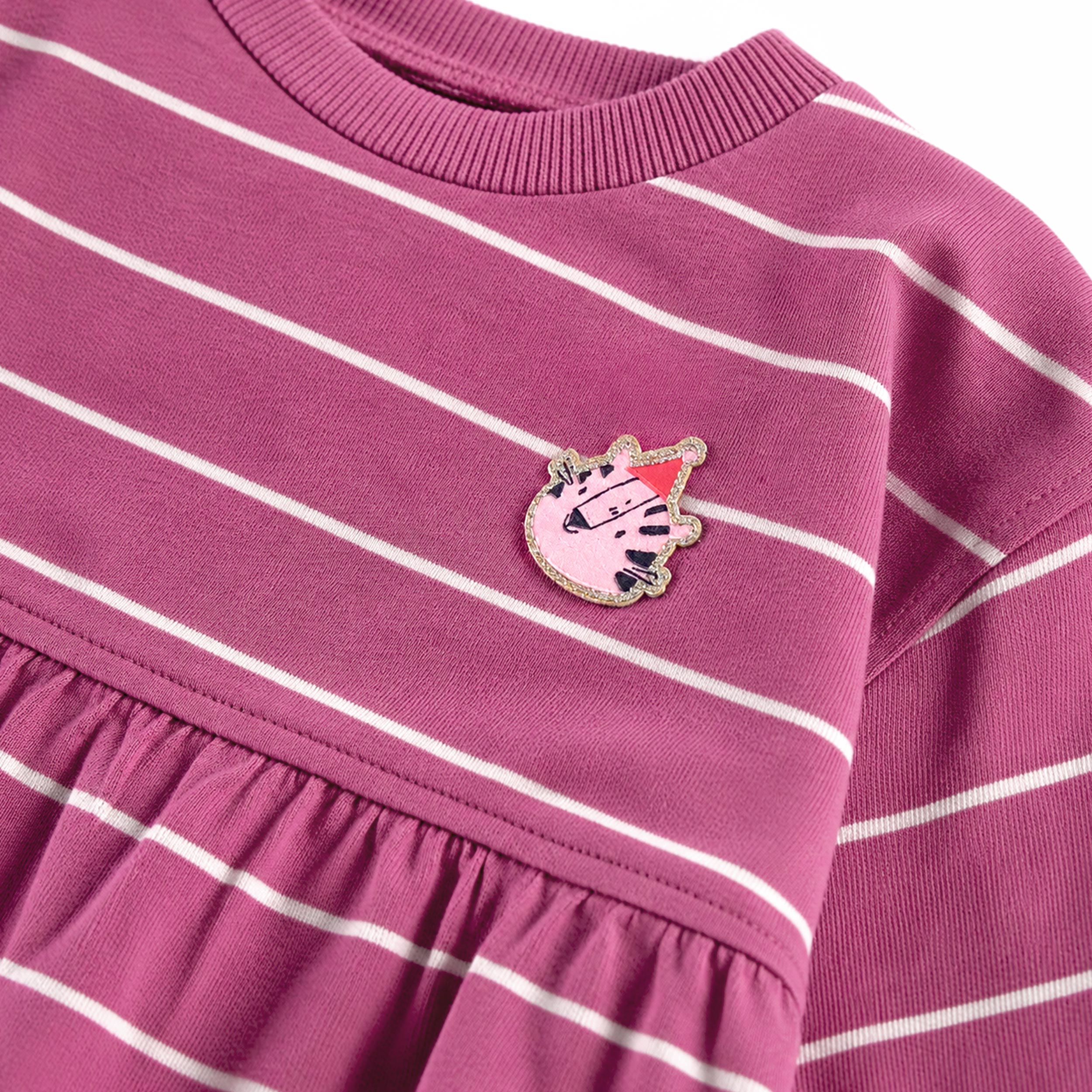Robe rose  à rayures en coton français, bébé