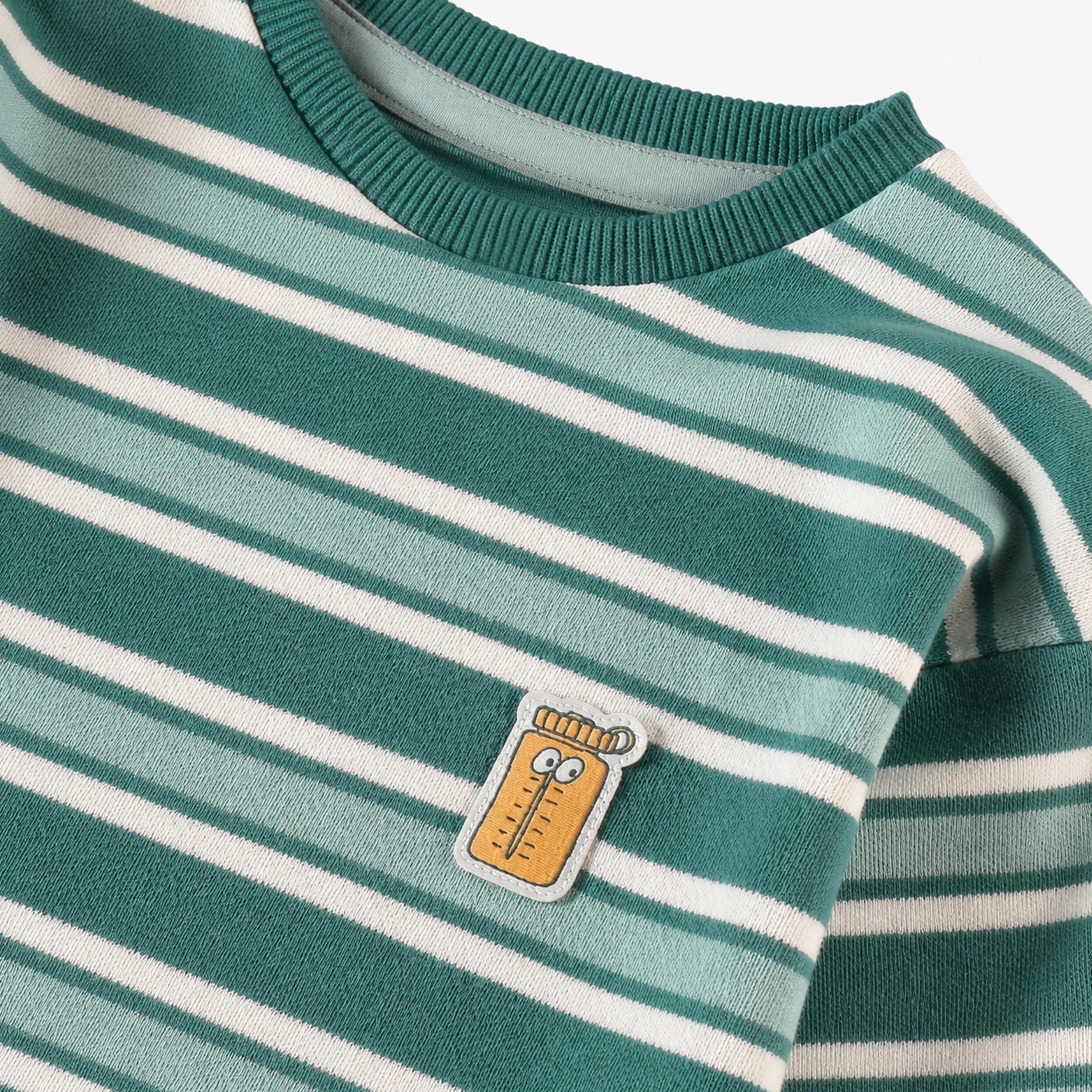 T-shirt rayé vert et crème, enfant