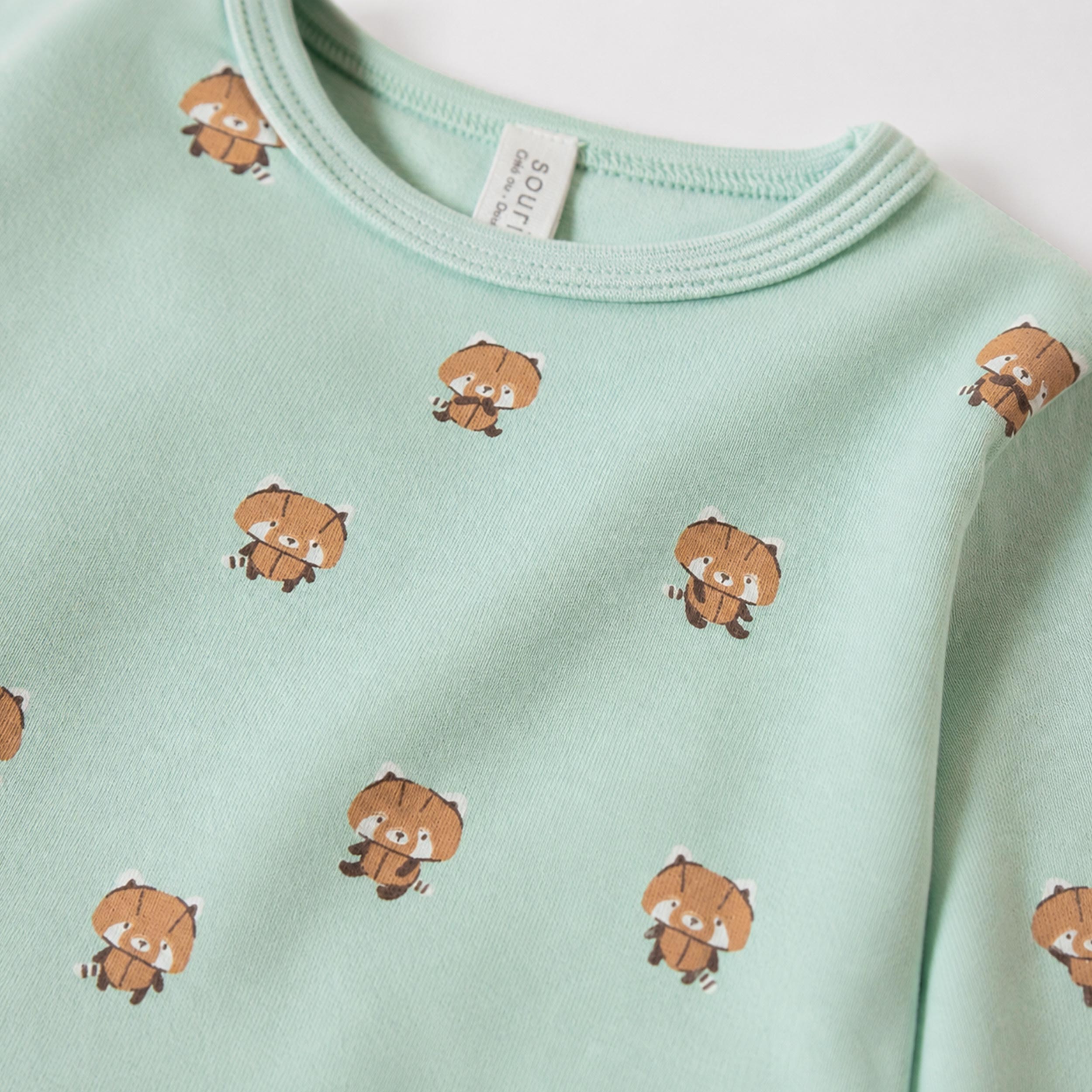 Green raccoon print bodysuit, baby
