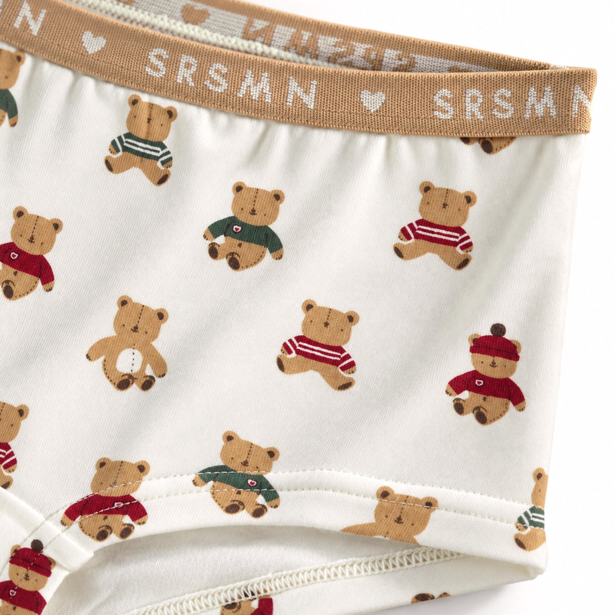 Cream boyshort underwear with teddy bear print, child