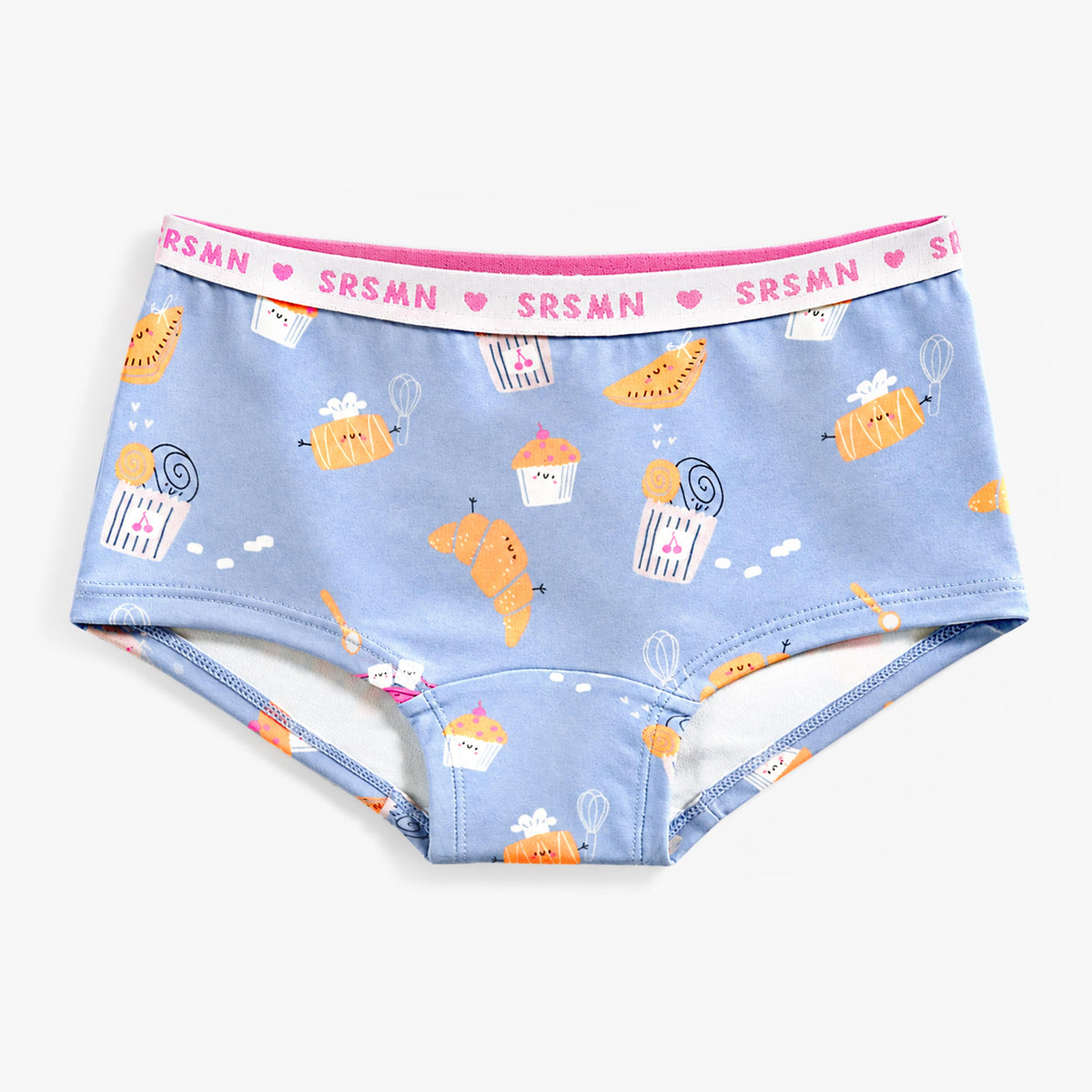 Blue boyshort underwear with croissant print, child