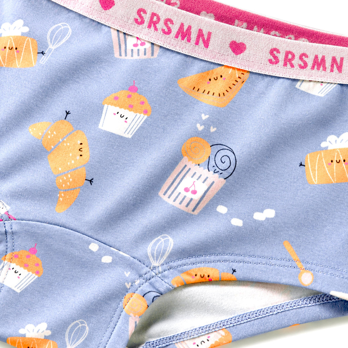 Blue boyshort underwear with croissant print, child