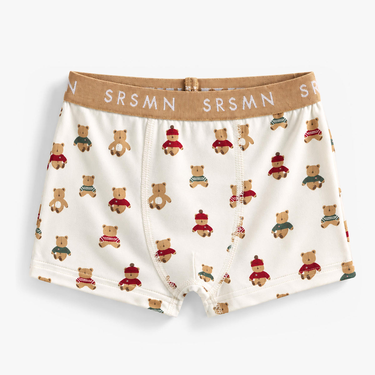 Cream fitted boxer briefs with teddy bear print, child