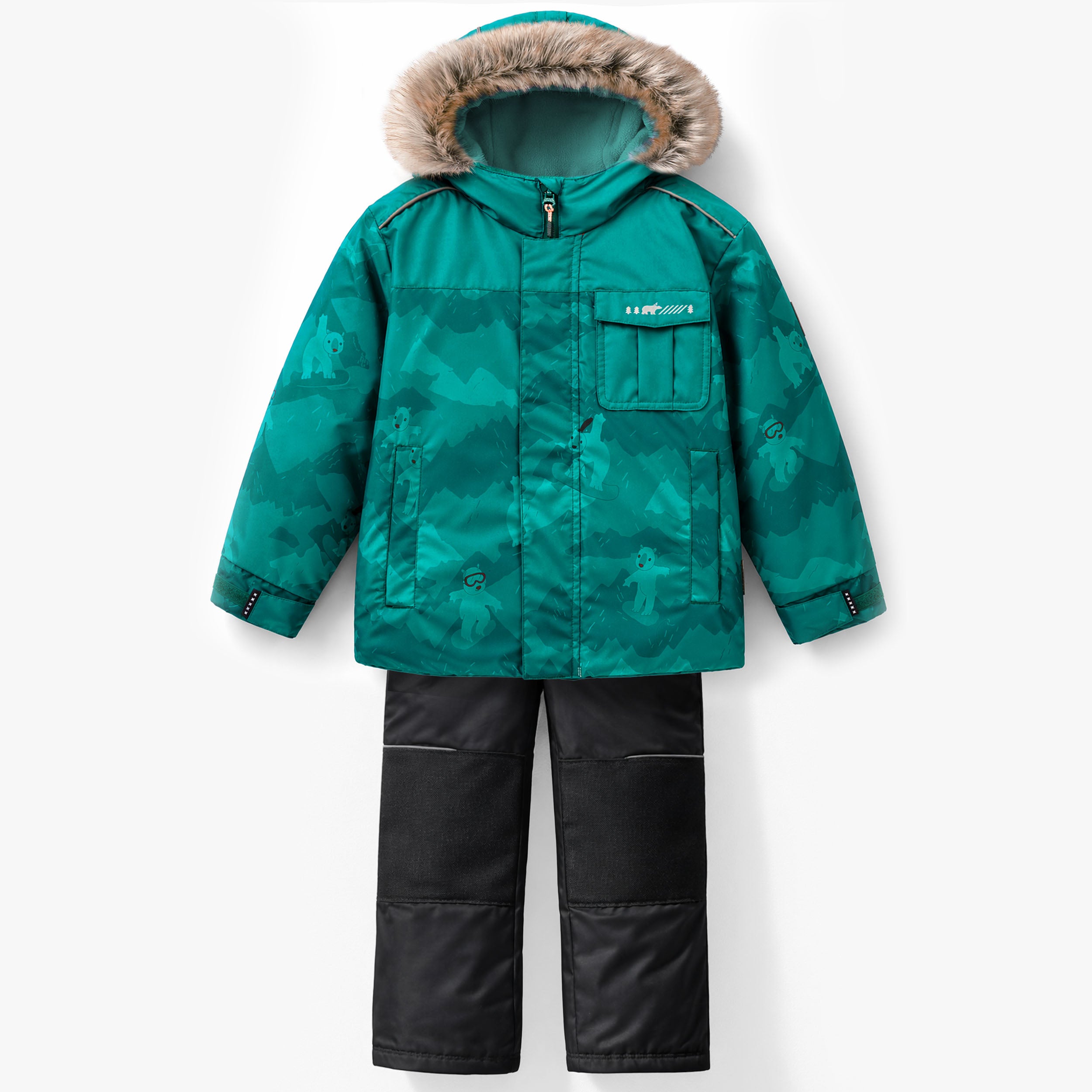 Habit de neige deux pièces turquoise à imprimé, enfant
