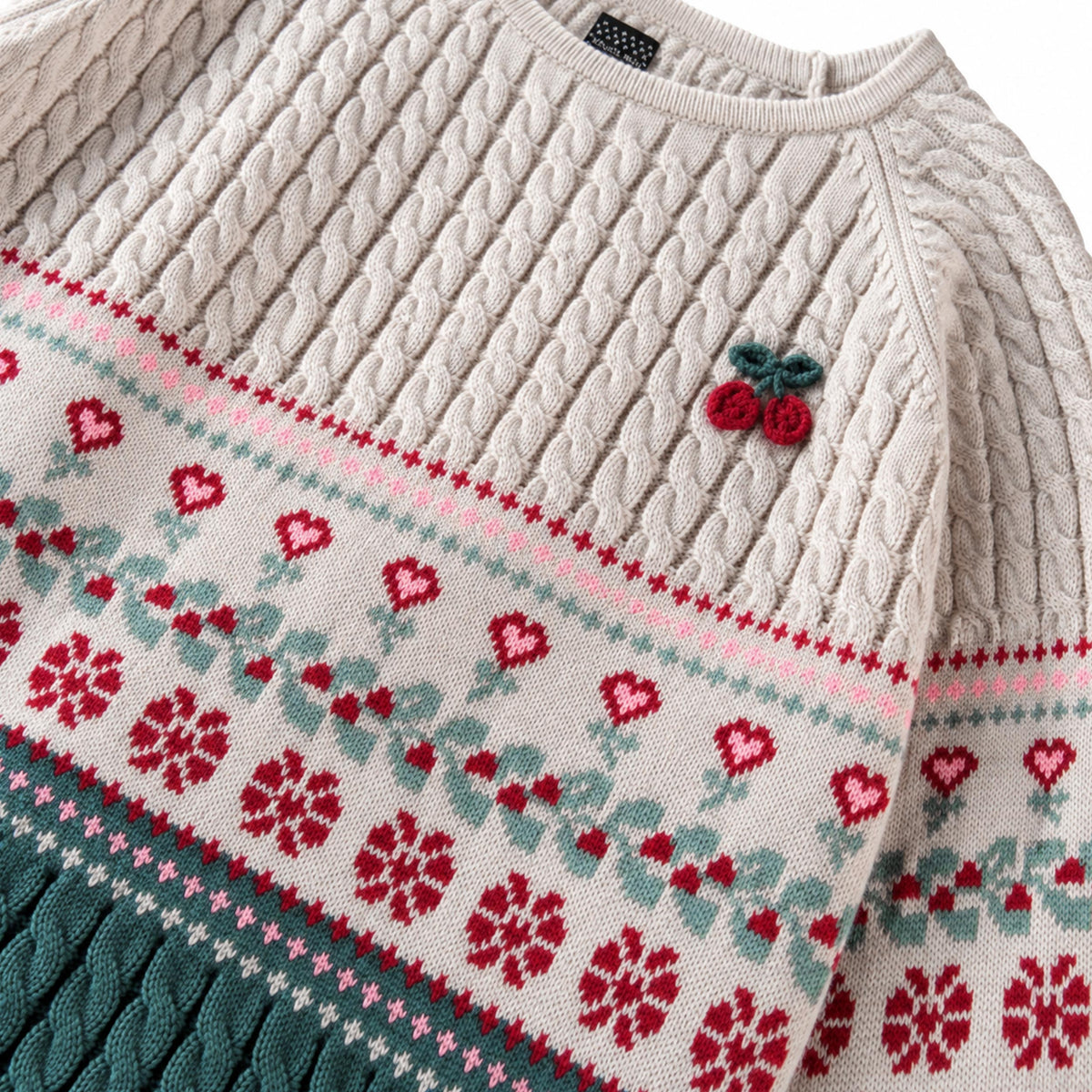 Cream and green knit sweater, adult