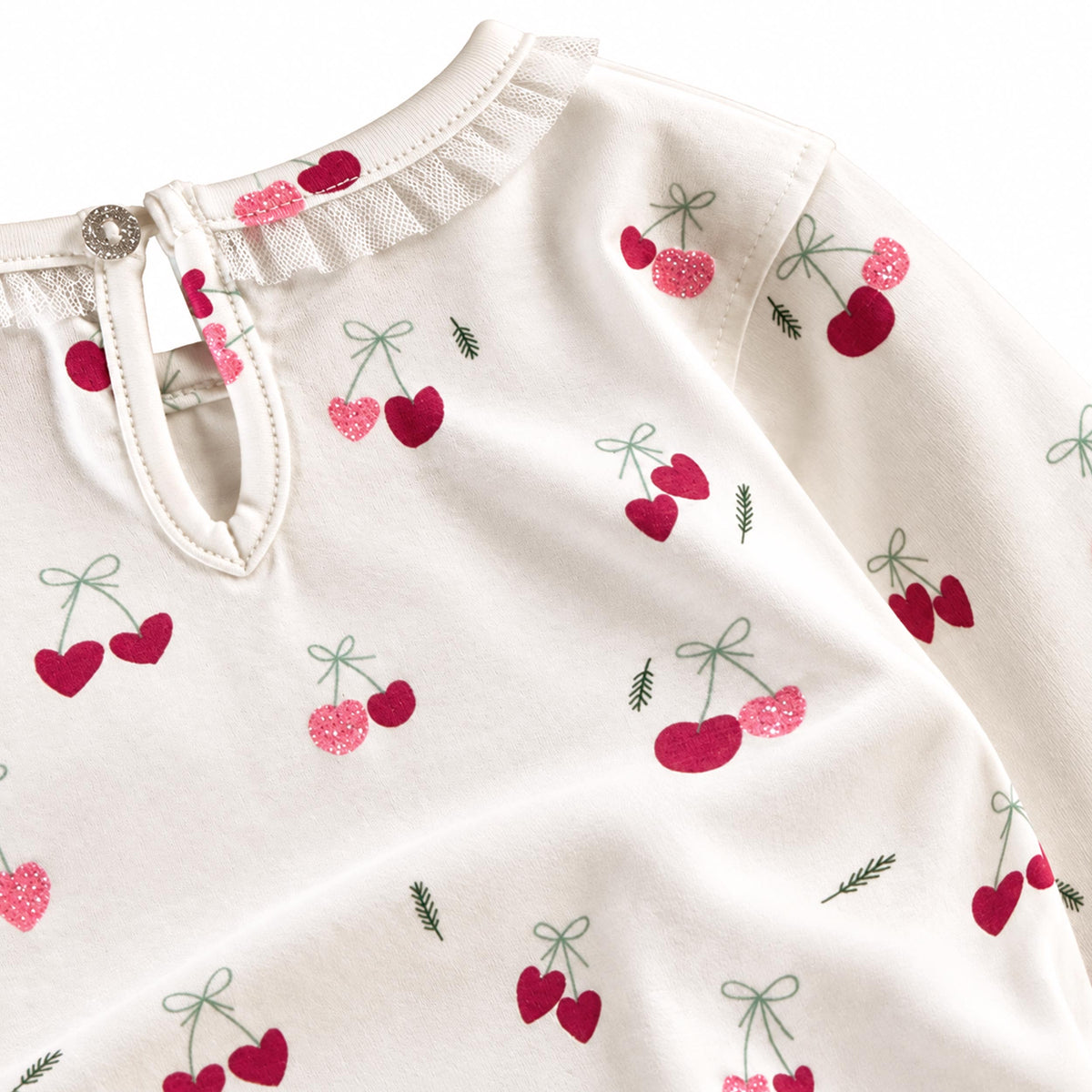 Cream holiday cherry print t-shirt, baby