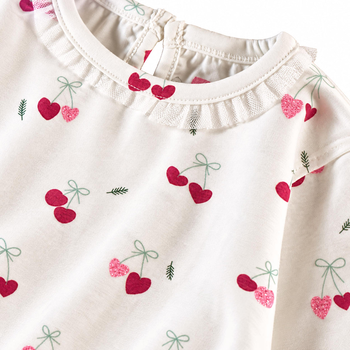 Cream holiday cherry print t-shirt, baby