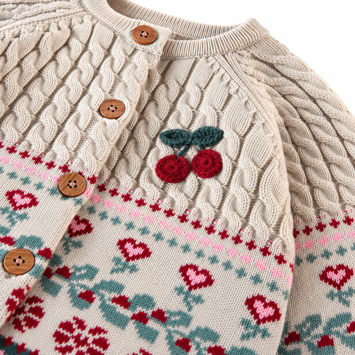Cream and green holiday knit cardigan, baby