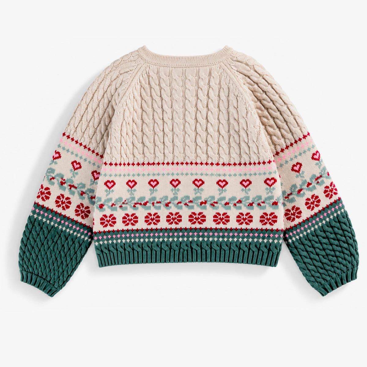 Cardigan crème et vert en tricot des Fêtes, enfant