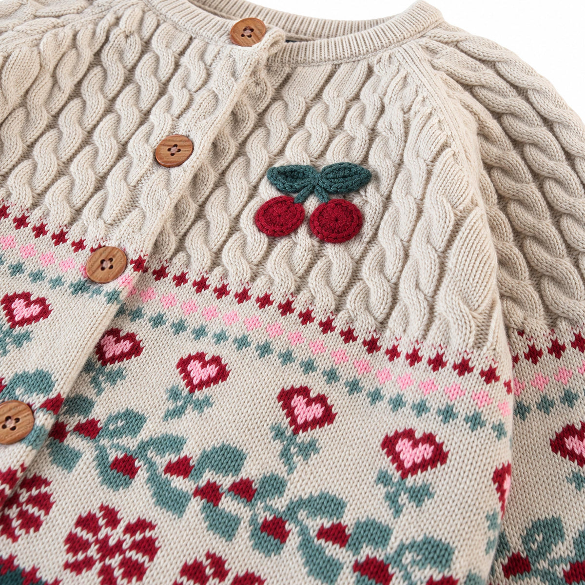 Cardigan crème et vert en tricot des Fêtes, enfant