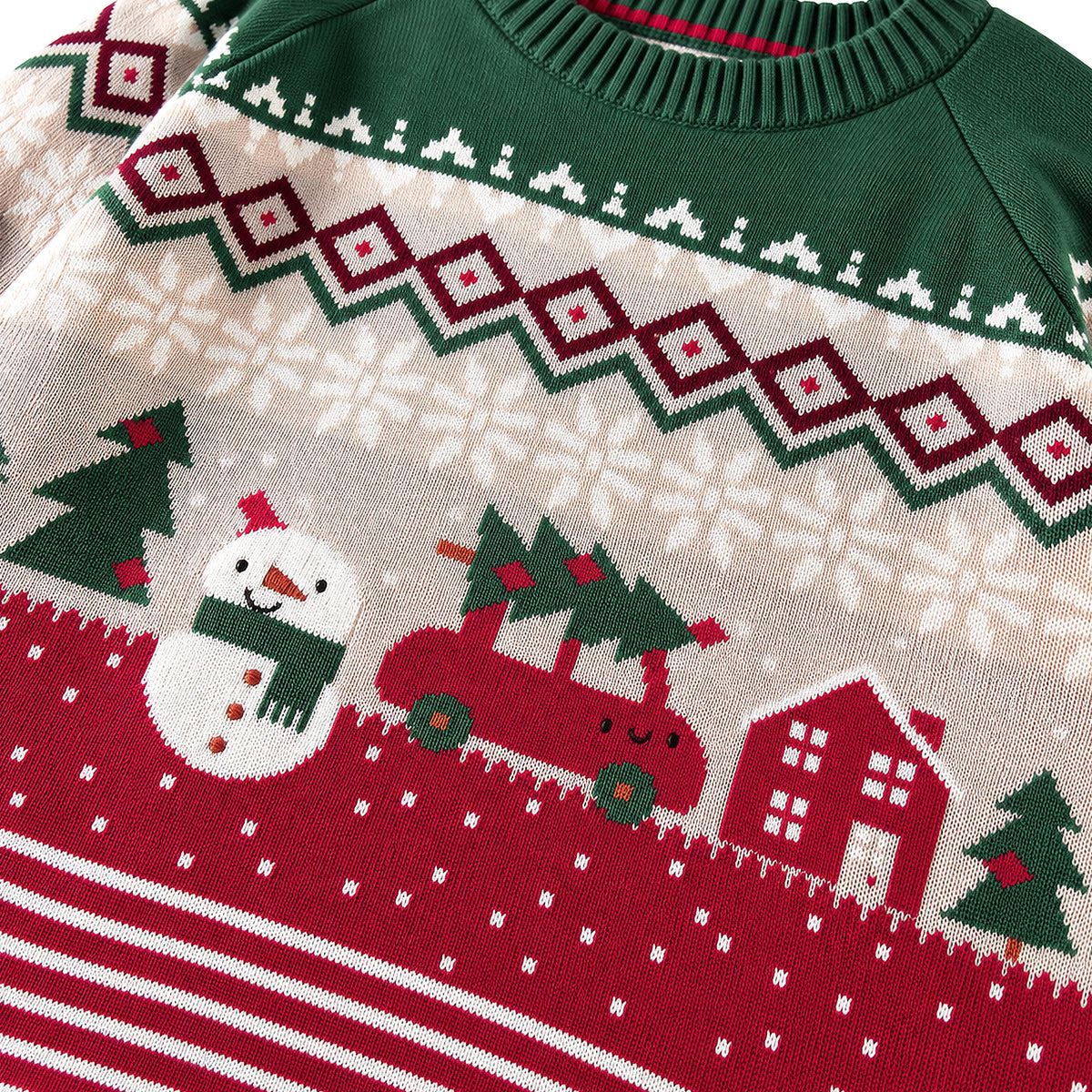 Cream, red and green holiday knit sweater, adult
