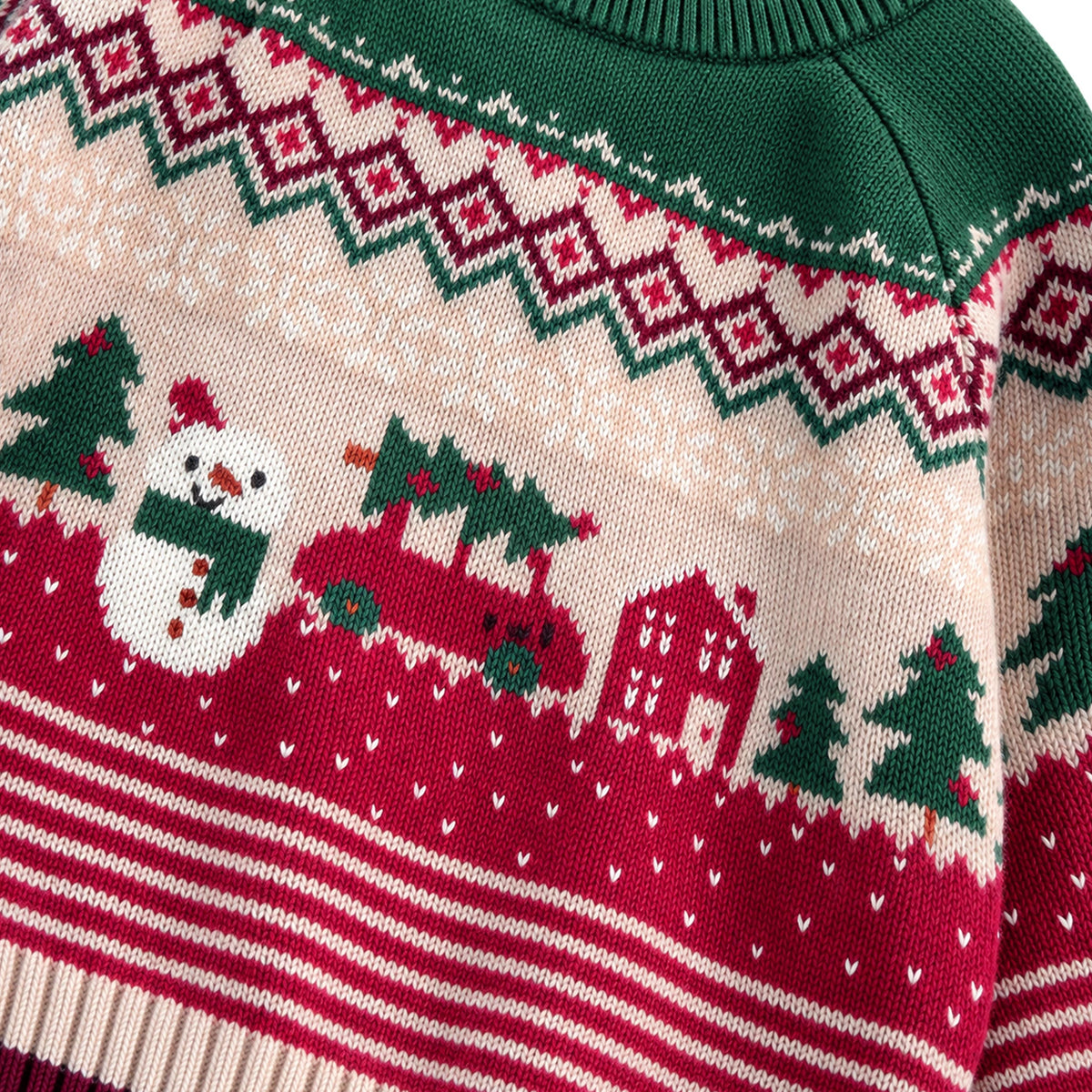 Cream, red and green holiday knit sweater, baby