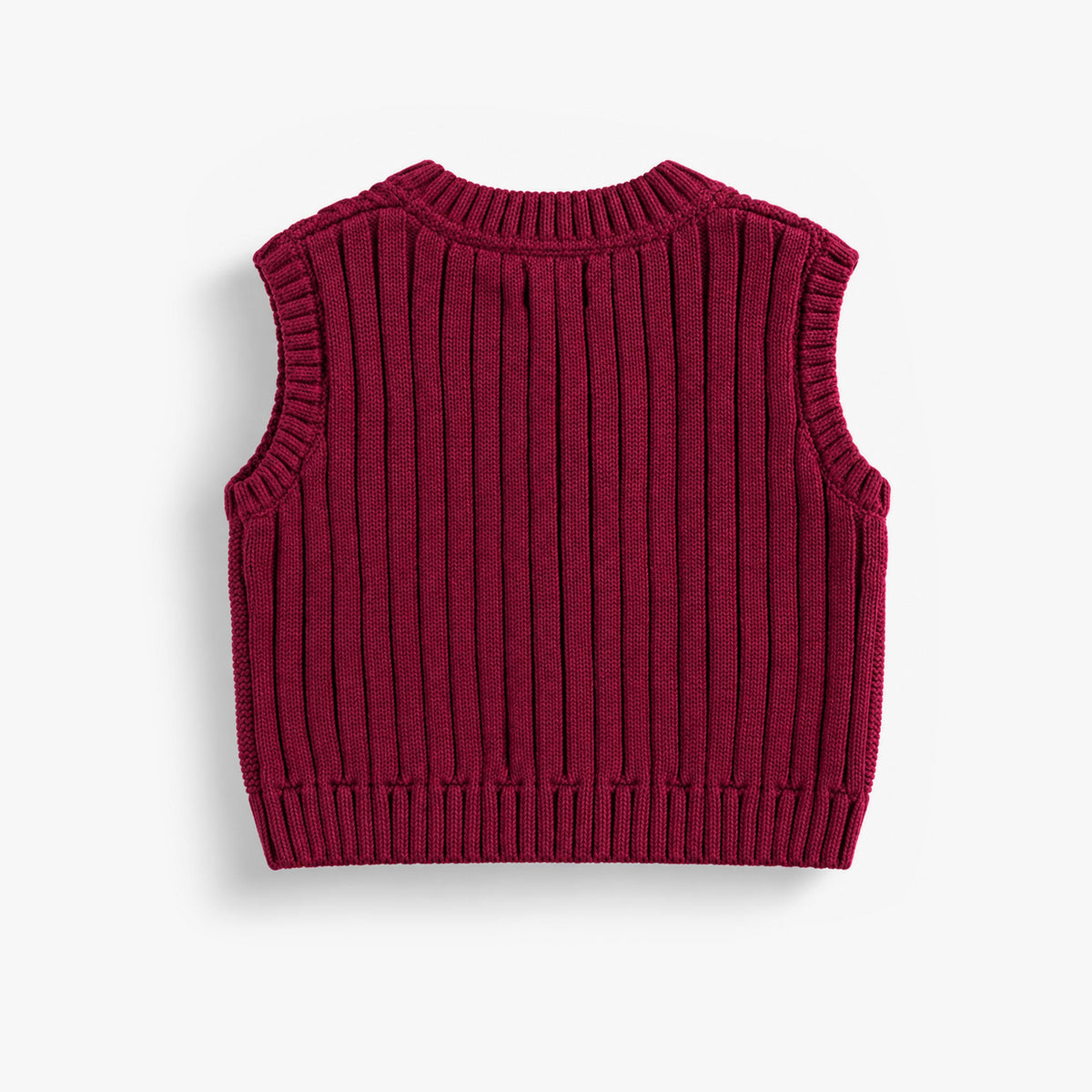 Burgundy knit sleeveless cardigan, baby