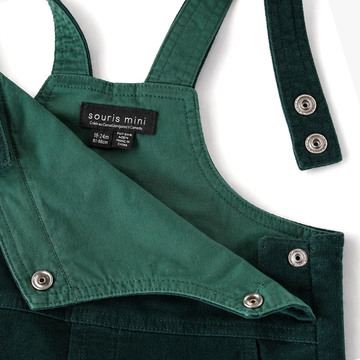 Green stretch velvet overalls, baby