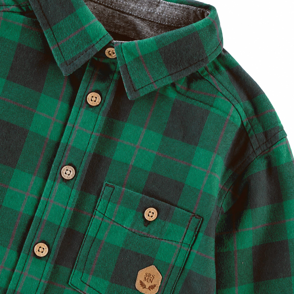 Green plaid flannel shirt, baby