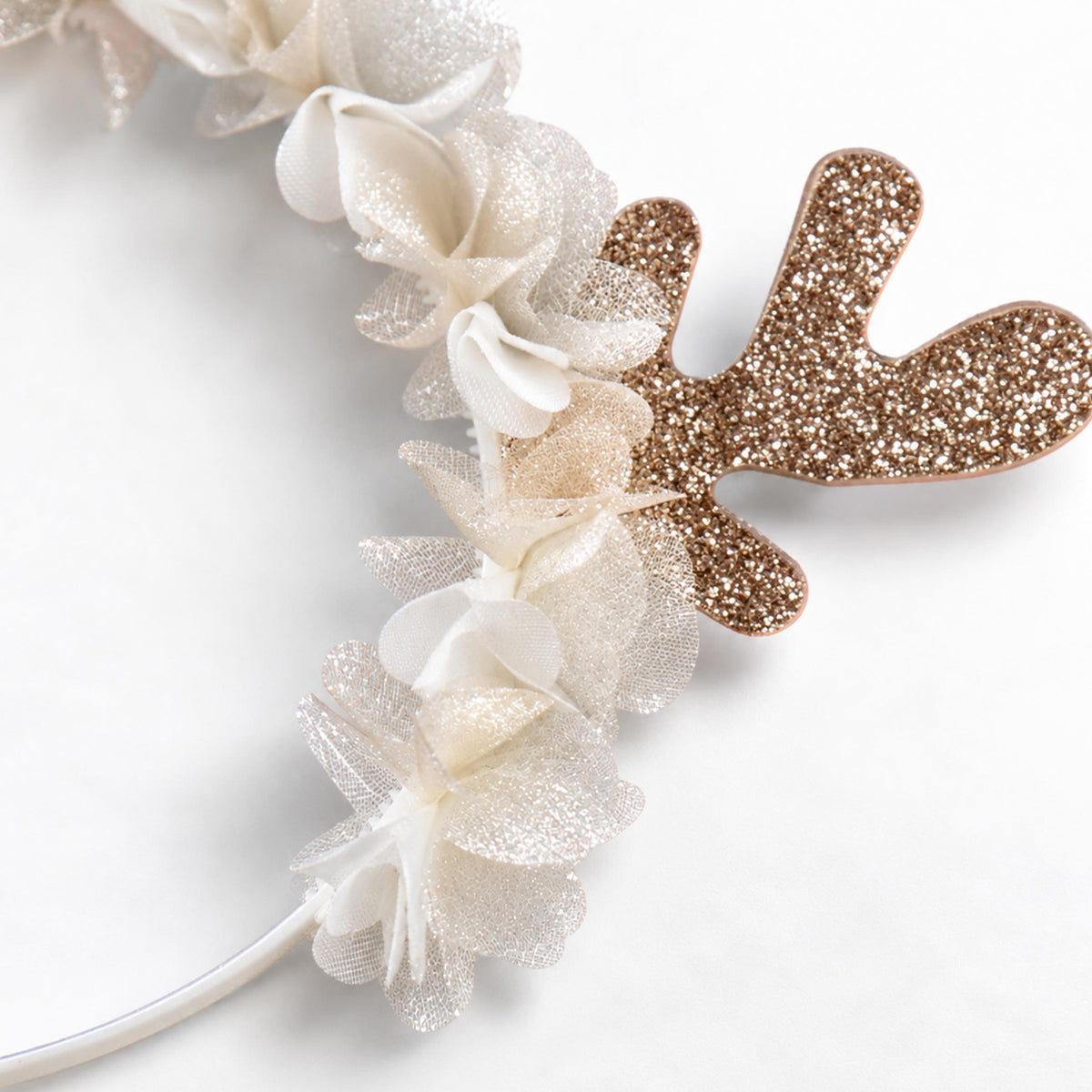 Cream headband with gold reindeer antlers, child