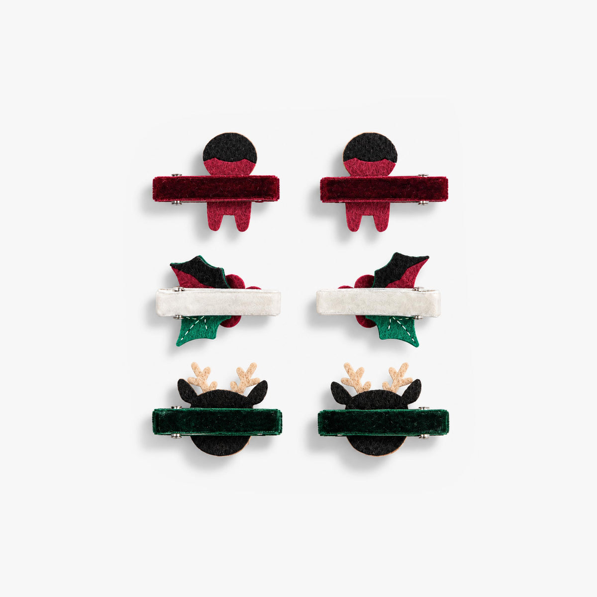 Set of six holiday print hair clips, child