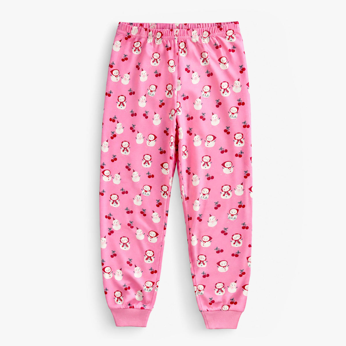 Pyjama deux pièces rose à motifs de bonhommes de neige, enfant