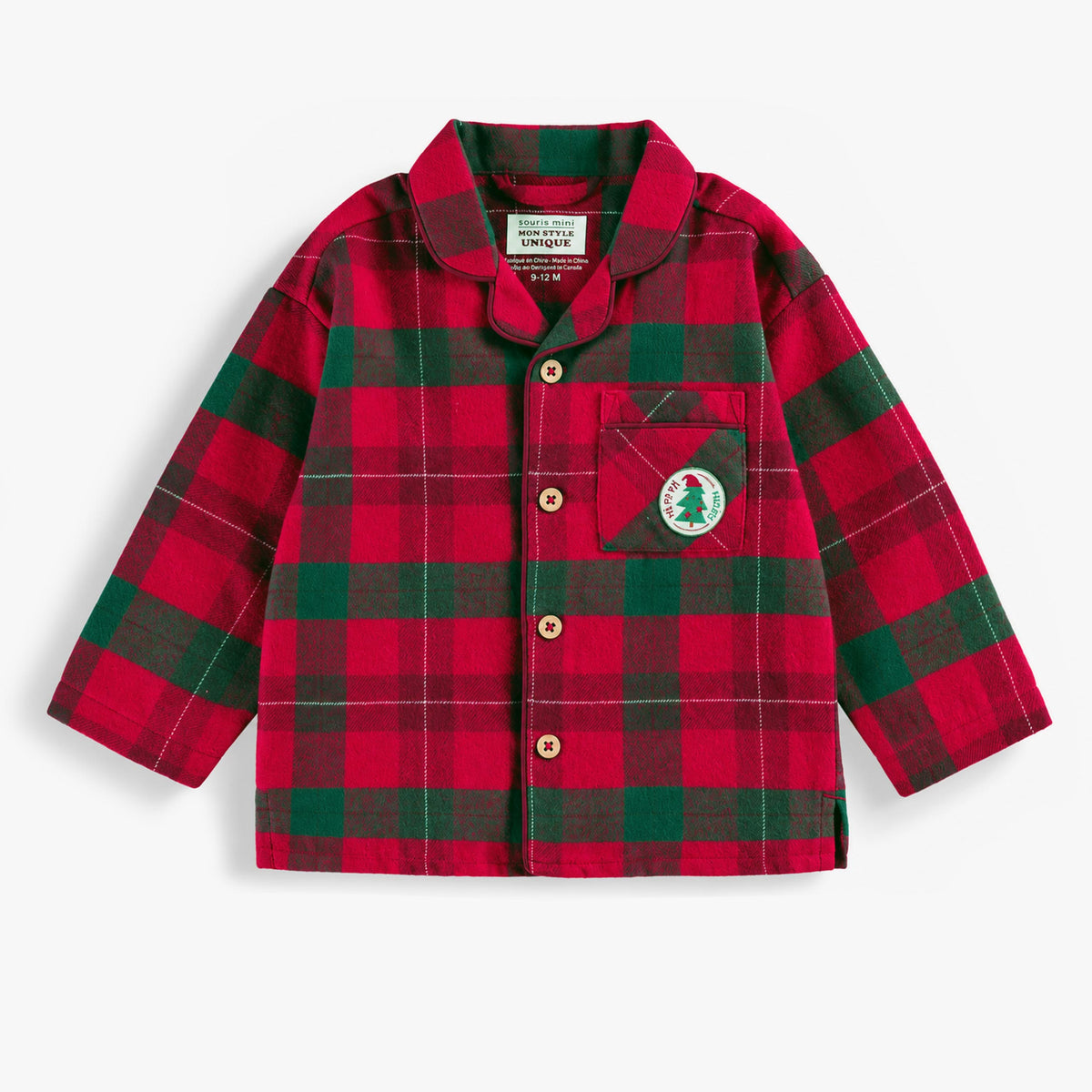 Pyjama deux pièces à carreaux rose et vert en flanelle, bébé