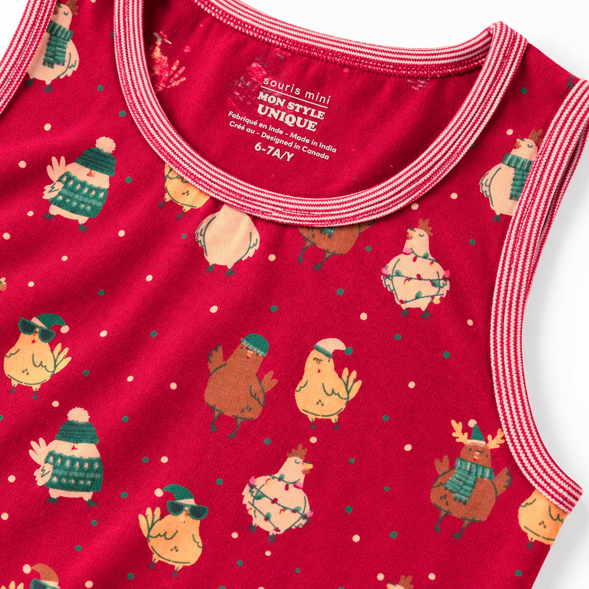 Camisole rouge à poules des Fêtes, enfant