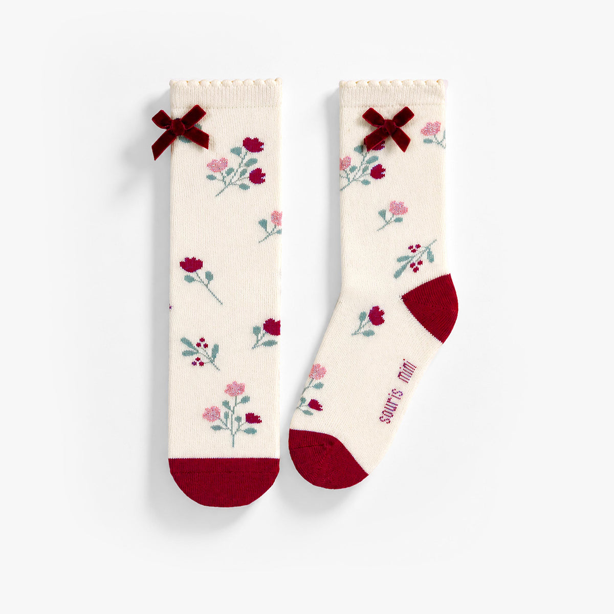 Cream socks with floral print, child