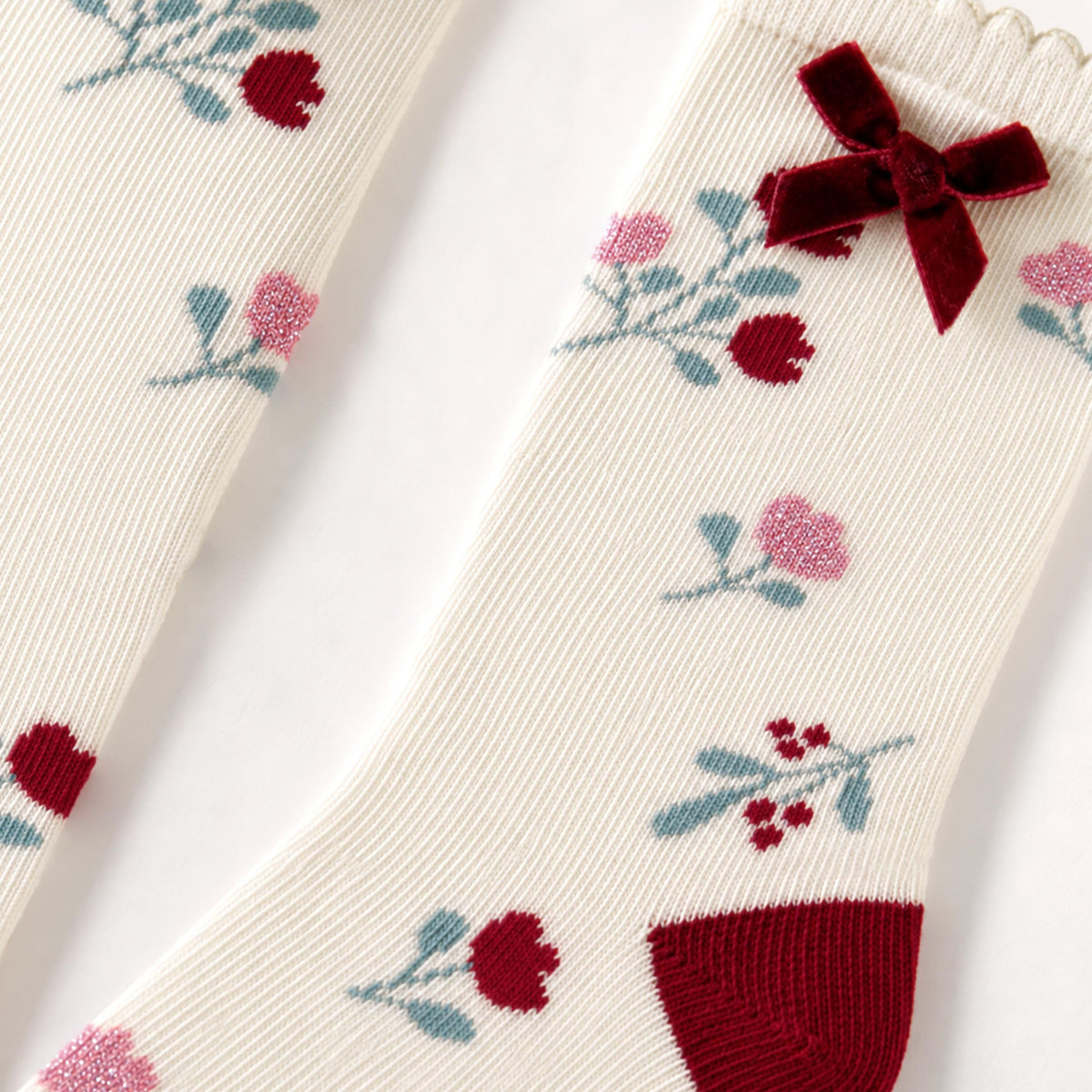 Cream socks with floral print, child