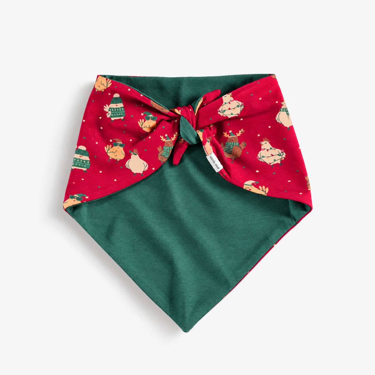 Red dog scarf with holiday print