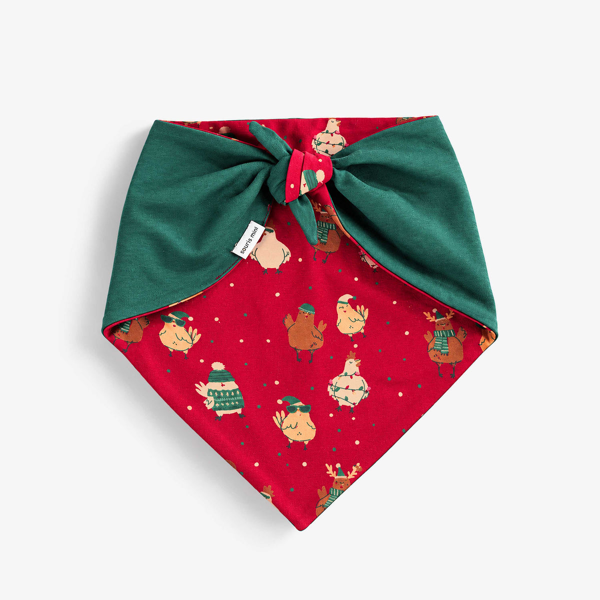 Red dog scarf with holiday print