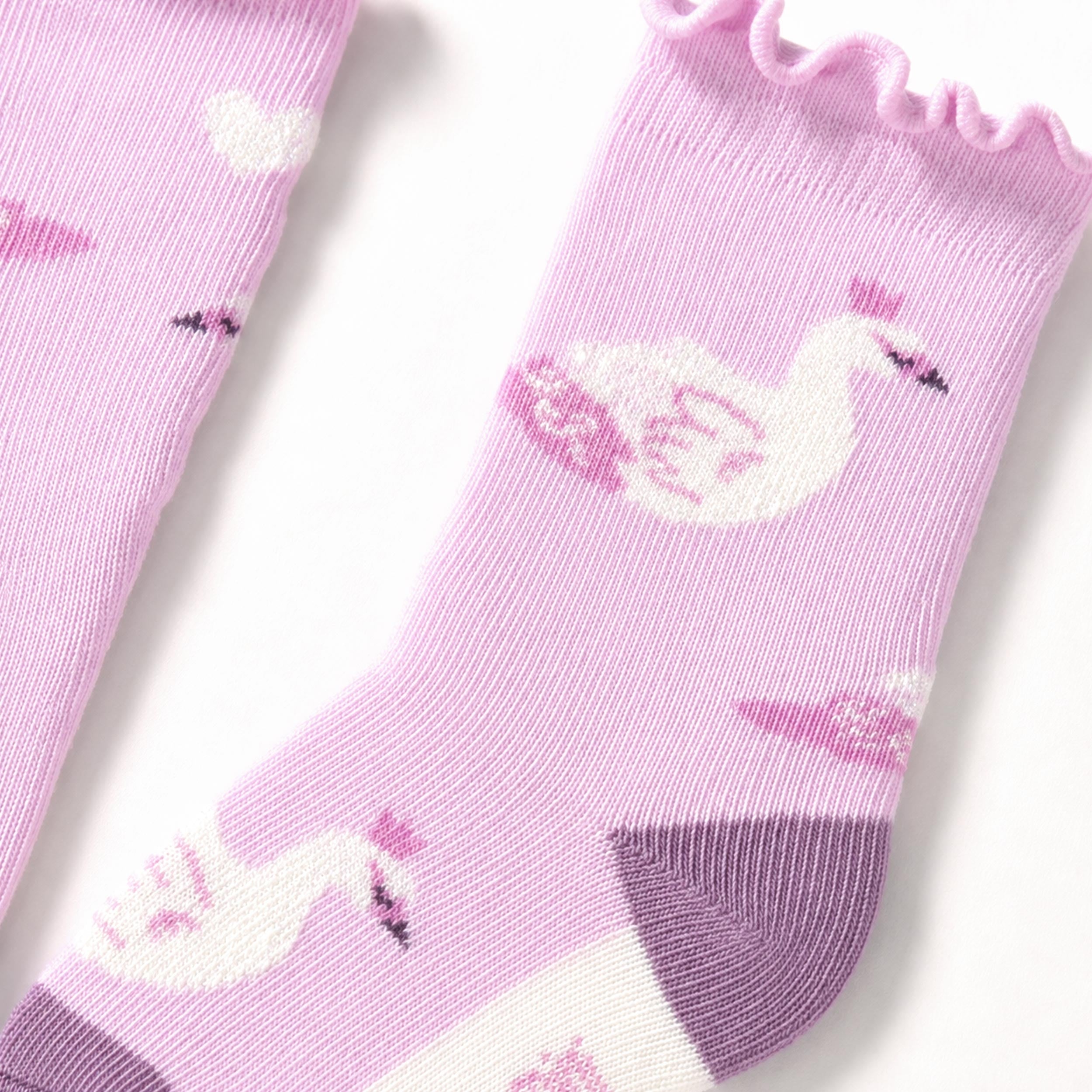Pink Swan Print Socks, Baby Girl