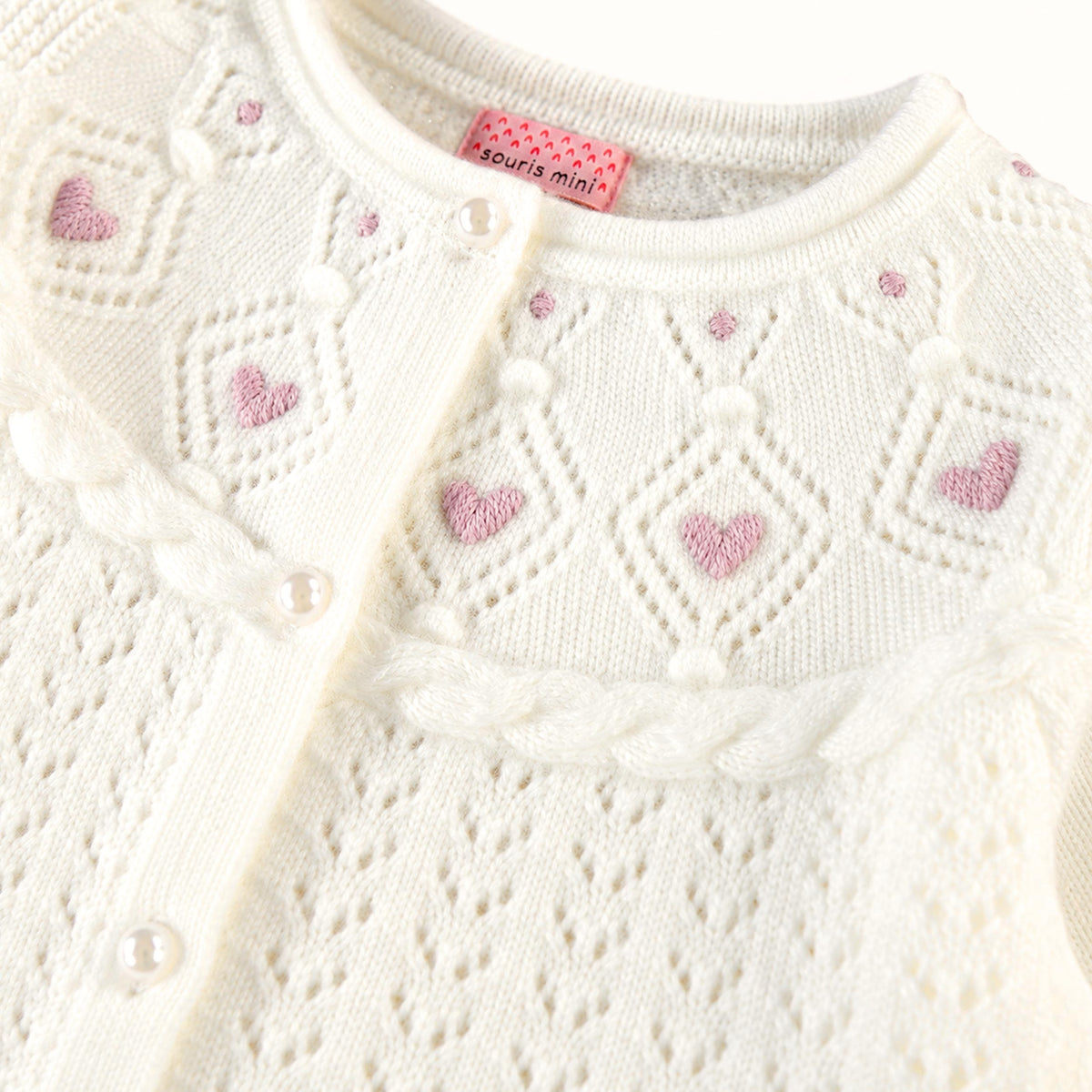 Veste de maille crème à motifs, enfant