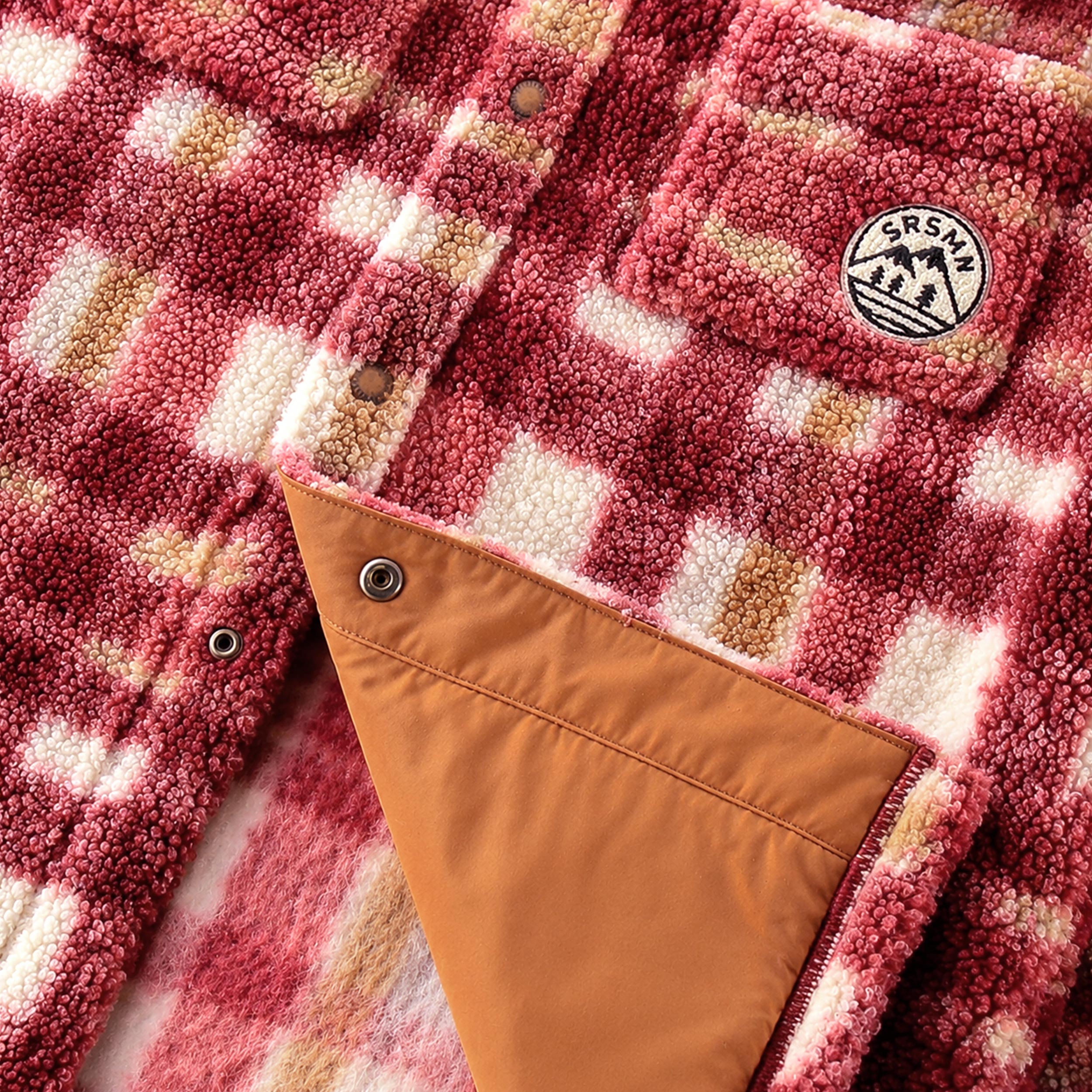 Red and cream plaid sherpa overshirt, adult 
