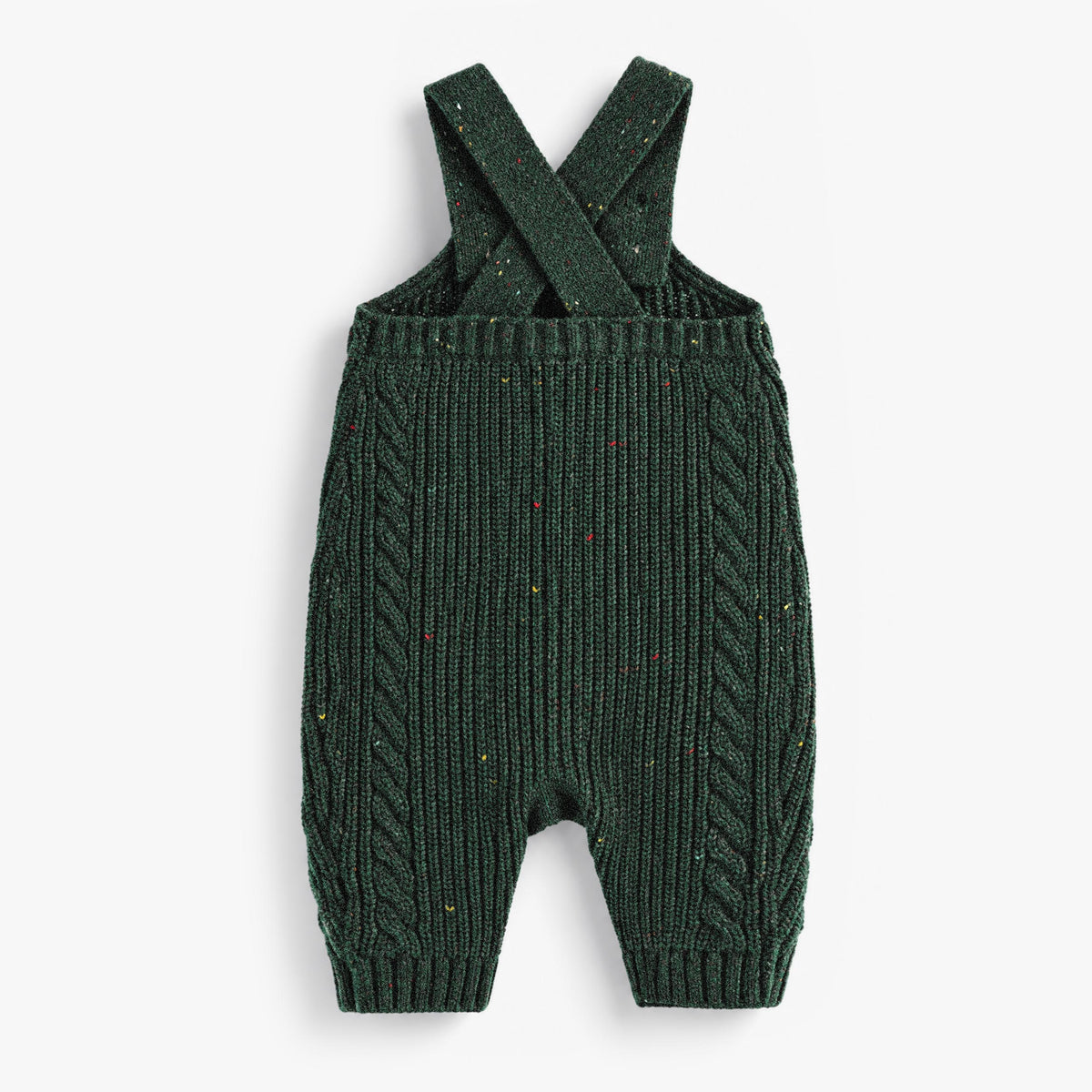Salopette vert forêt en tricot moucheté, naissance