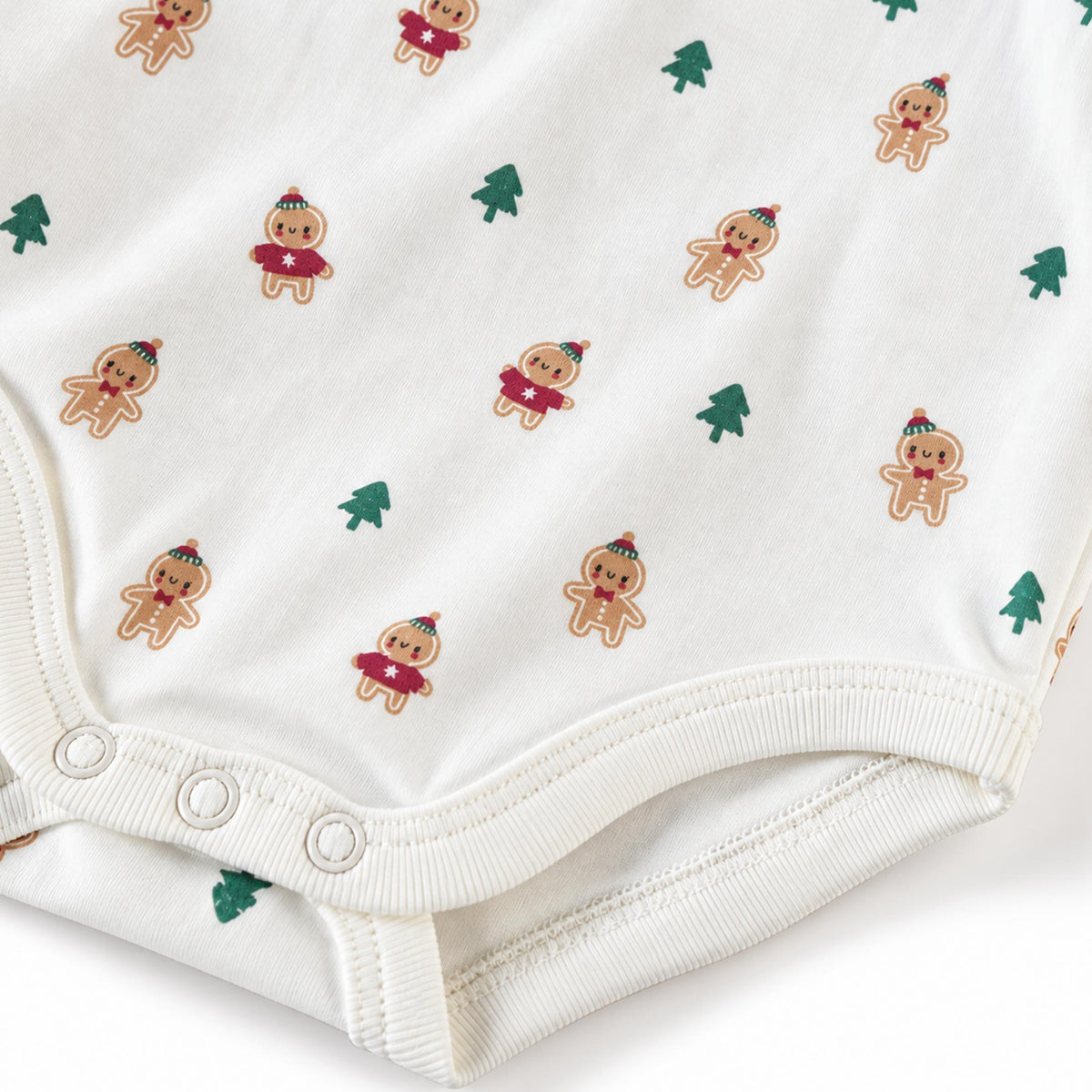 Cream holiday print bodysuit, newborn