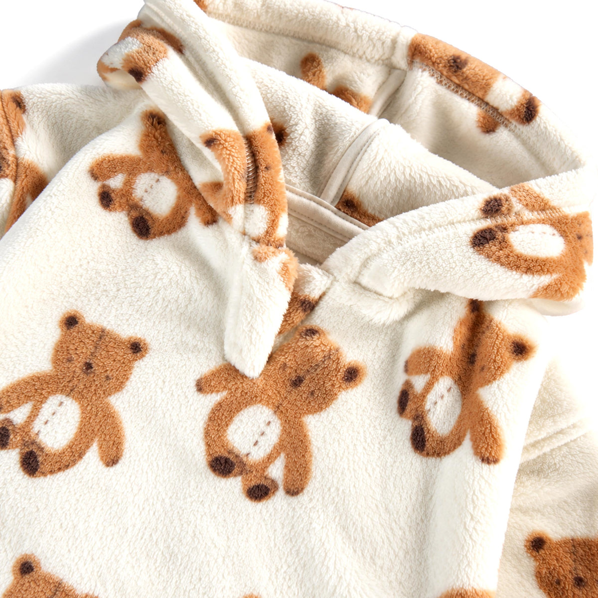 Cream teddy bear print hooded top, baby