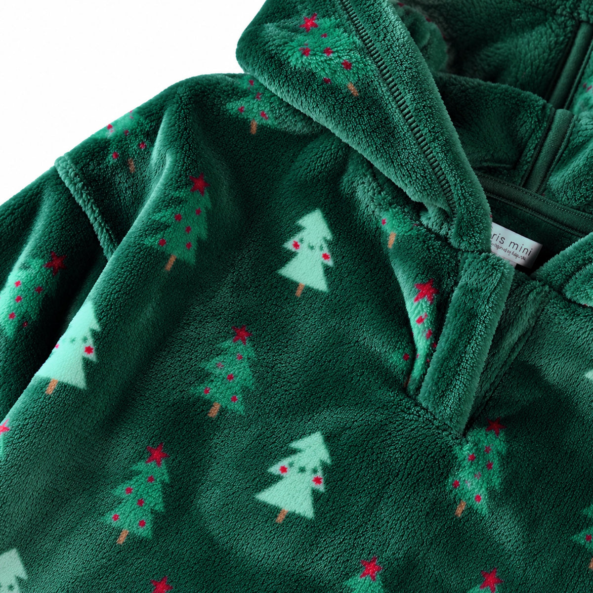 Chandail vert forêt en peluche à motifs de sapins, enfant