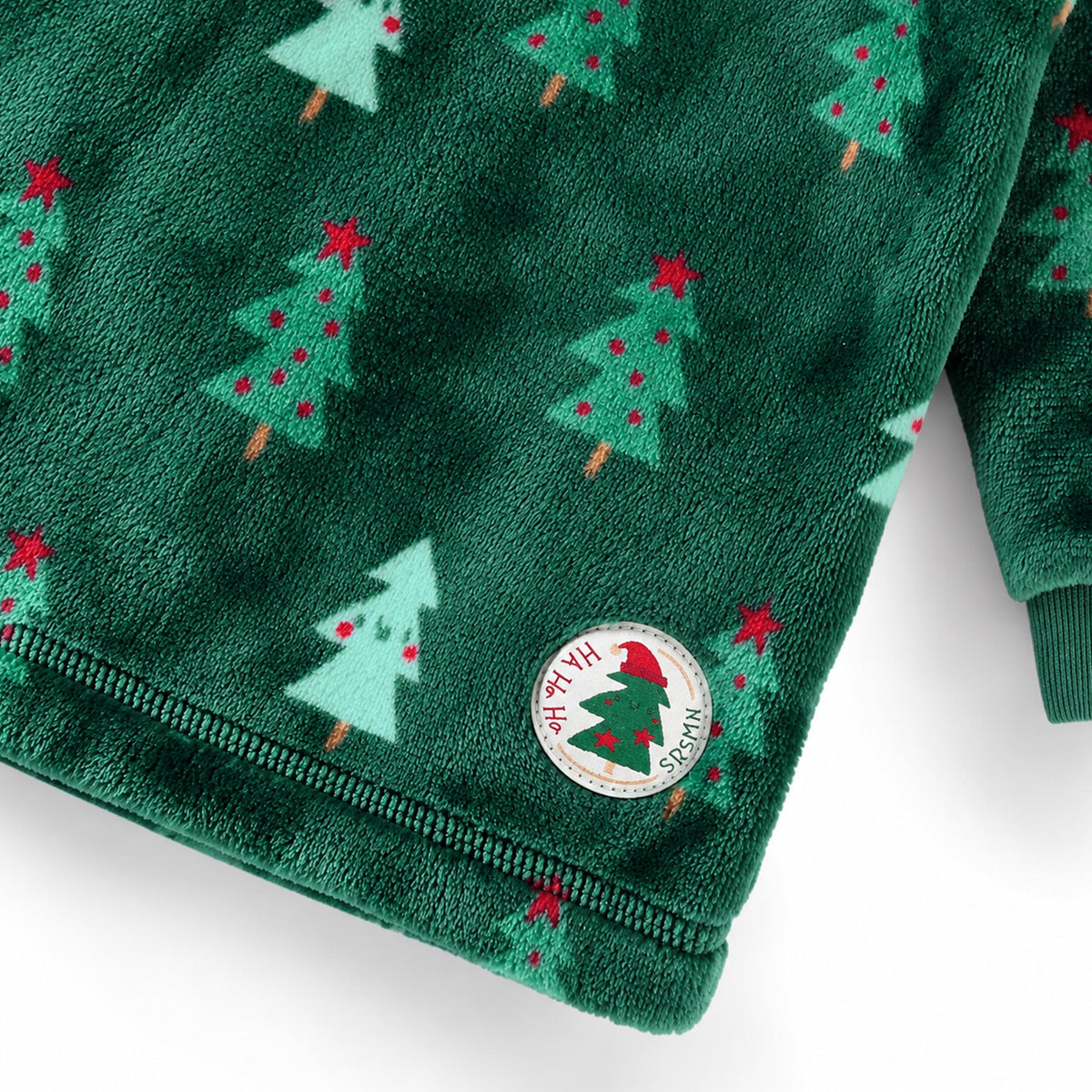 Chandail vert forêt en peluche à motifs de sapins, enfant