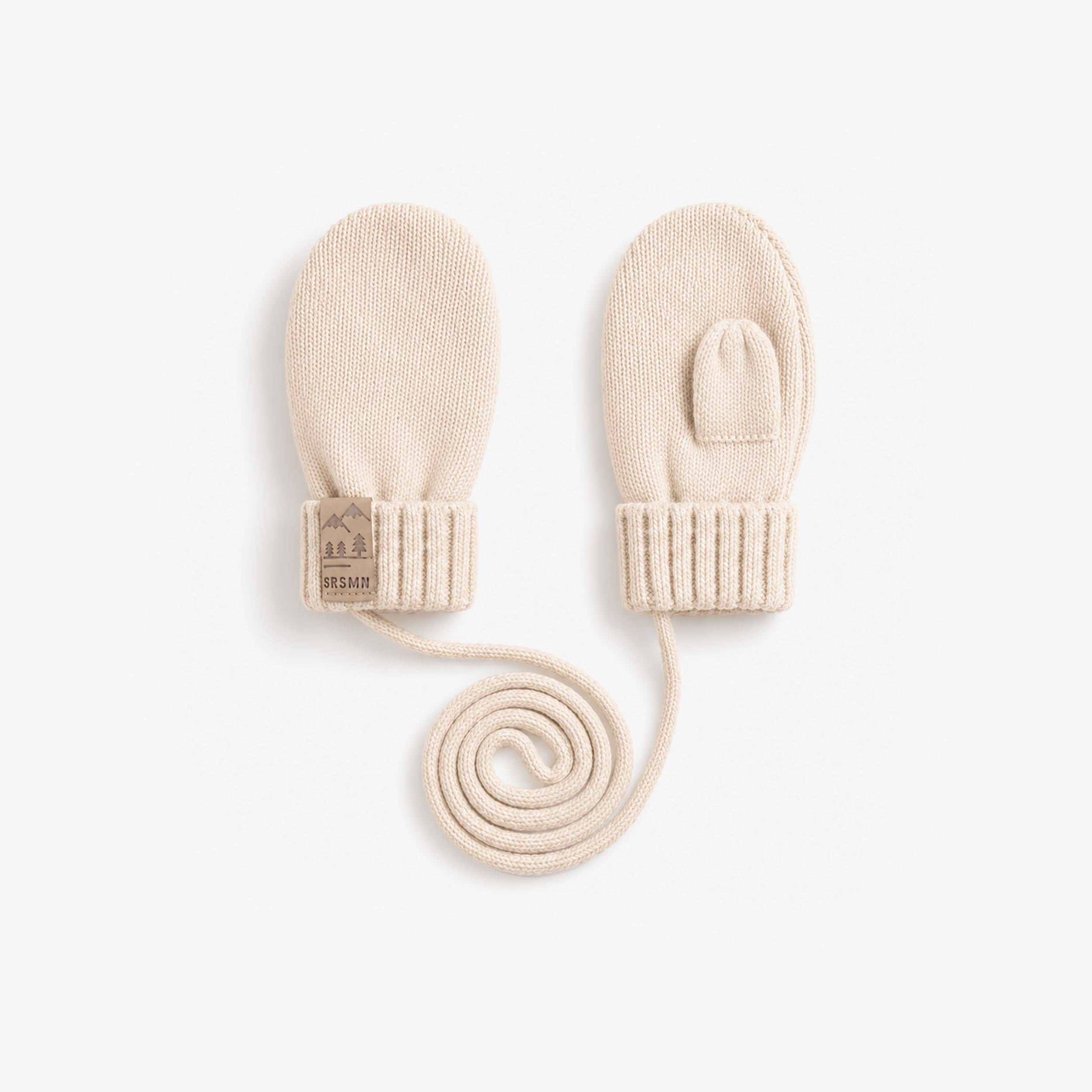 Mitaines crème en tricot avec cordon, bébé