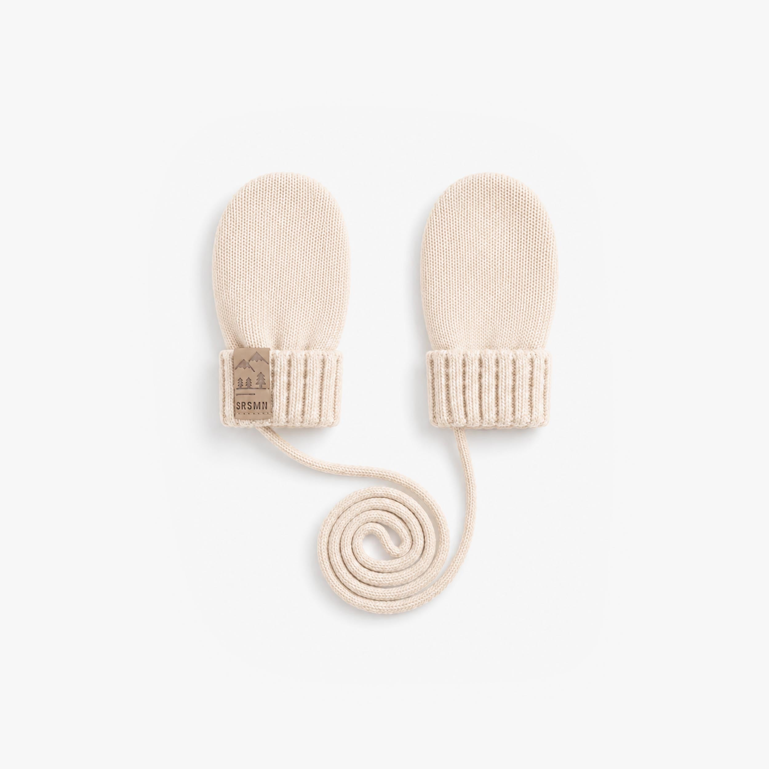 Mitaines crème en tricot avec cordon, bébé - Souris Mini