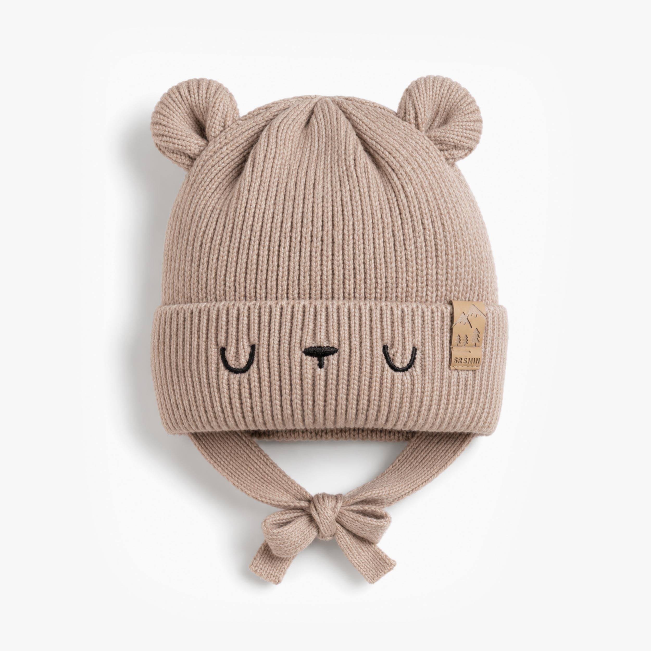 Chapeau taupe en tricot avec oreilles, bébé