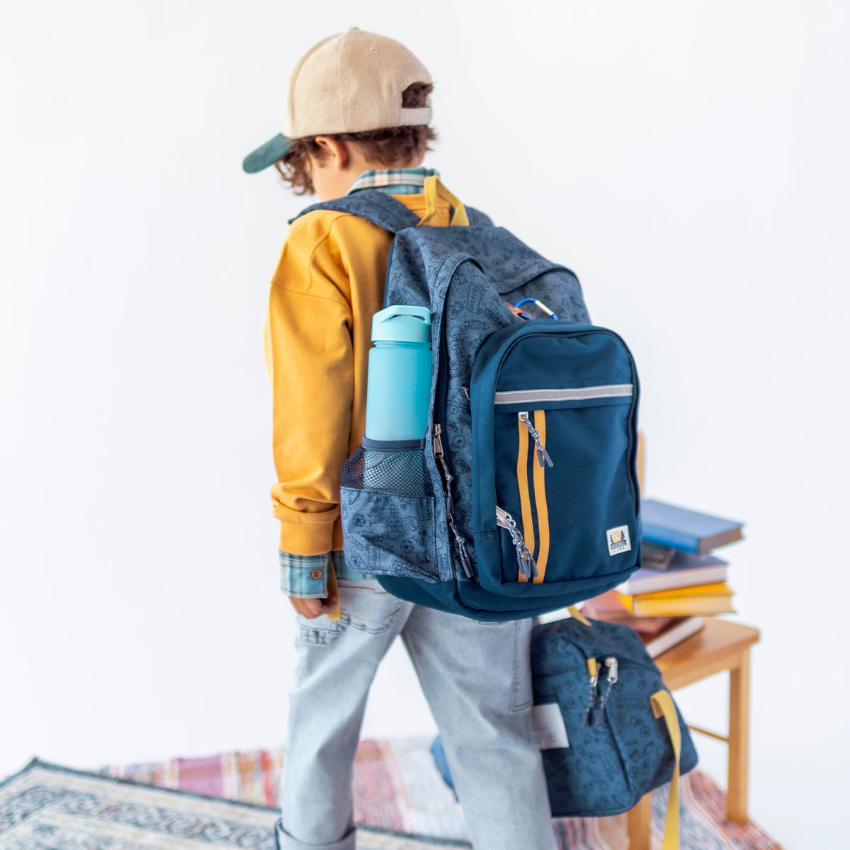 Blue printed school backpack