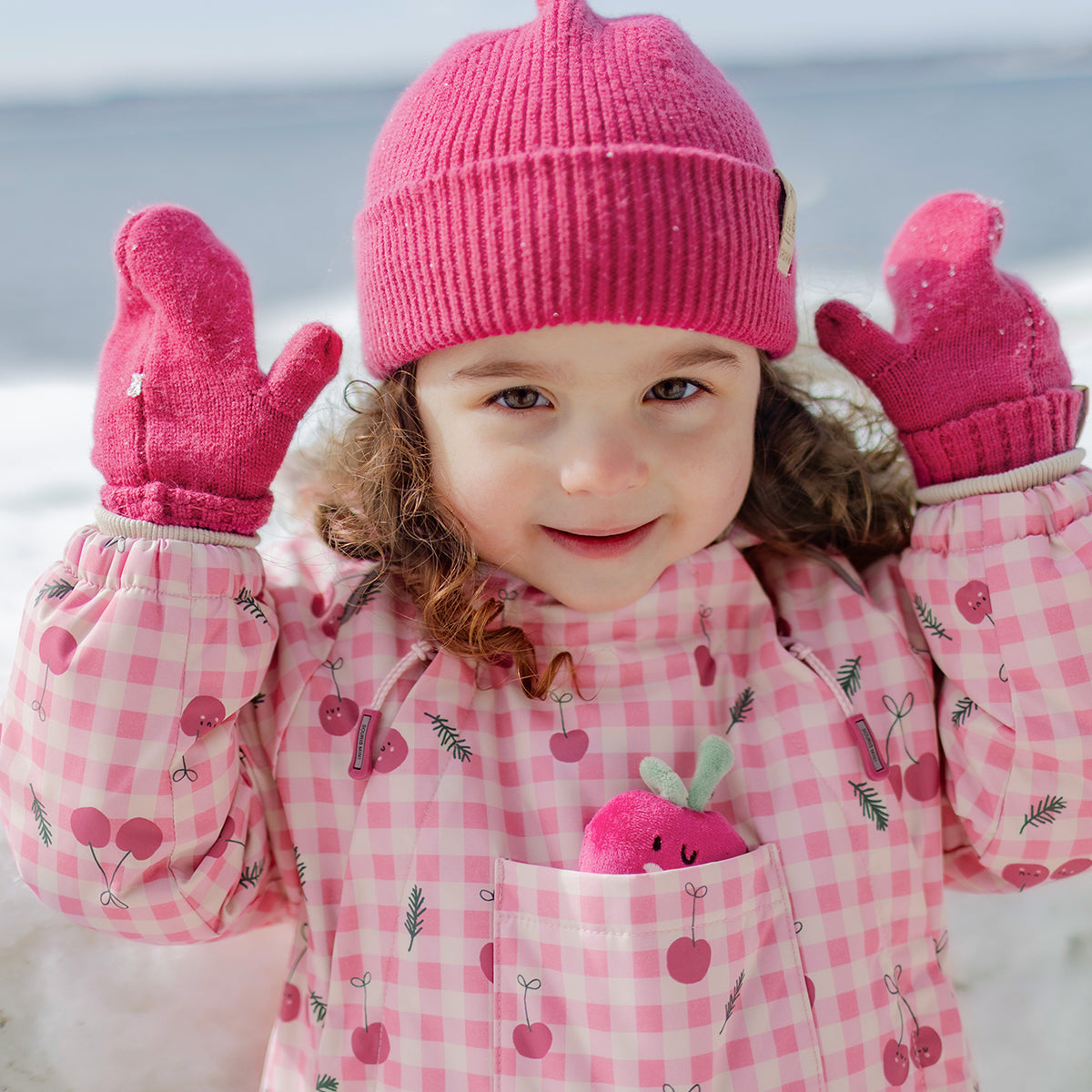 Pink Gingham One-Piece Snowsuit with Print, baby