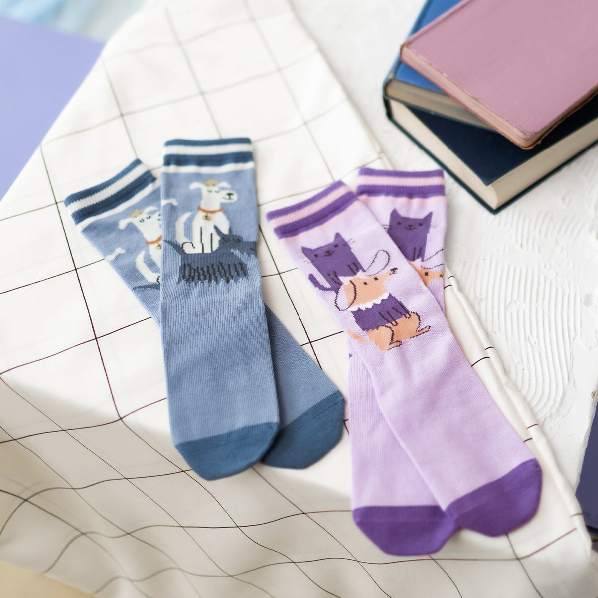 Chaussettes lilas à motif d'animaux, enfant